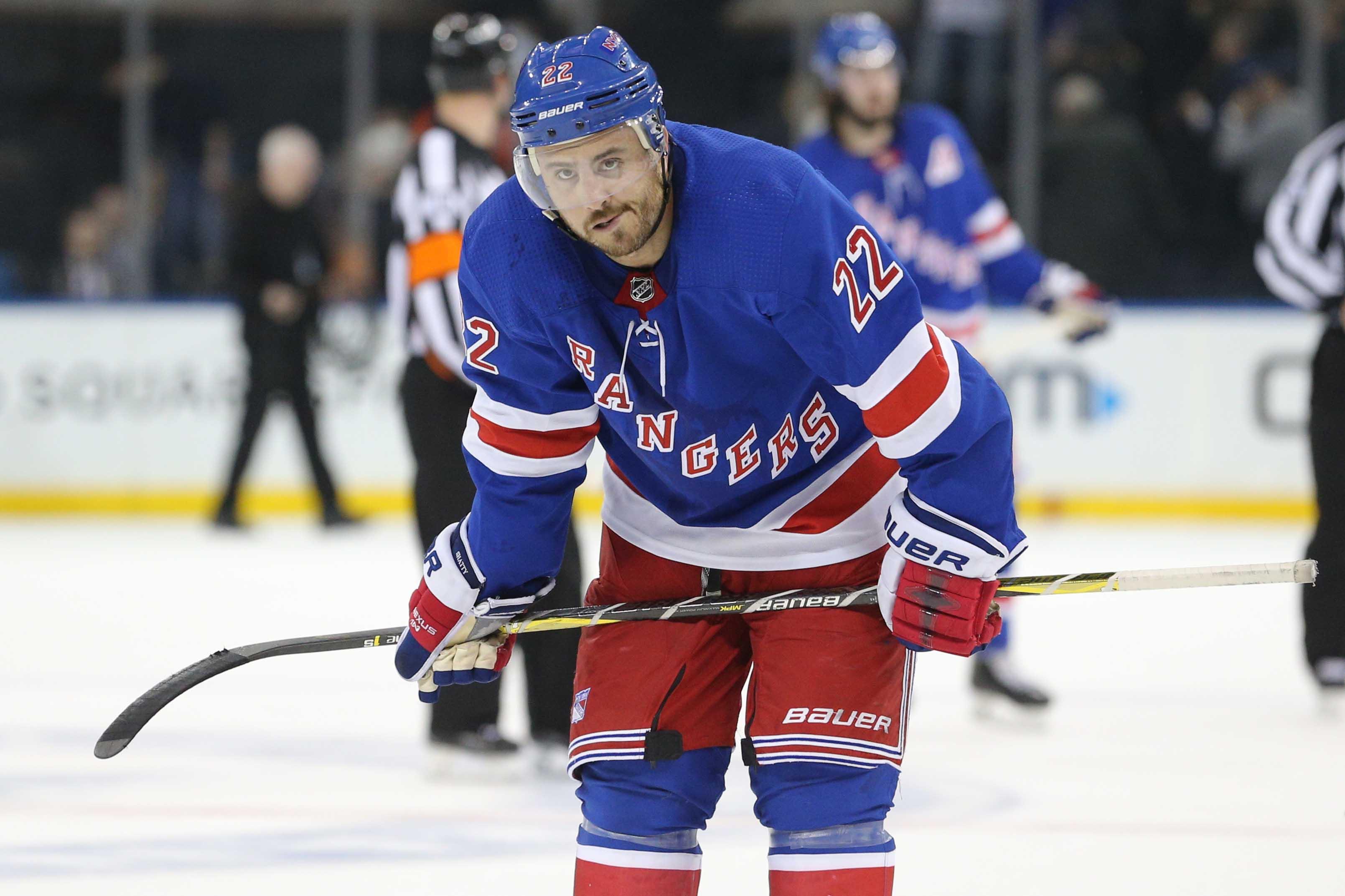 Jan 29, 2019; New York, NY, USA; New York Rangers defenseman Kevin Shattenkirk (22) reacts after losing to the Philadelphia Flyers at Madison Square Garden. Mandatory Credit: Brad Penner-USA TODAY Sports / Brad Penner