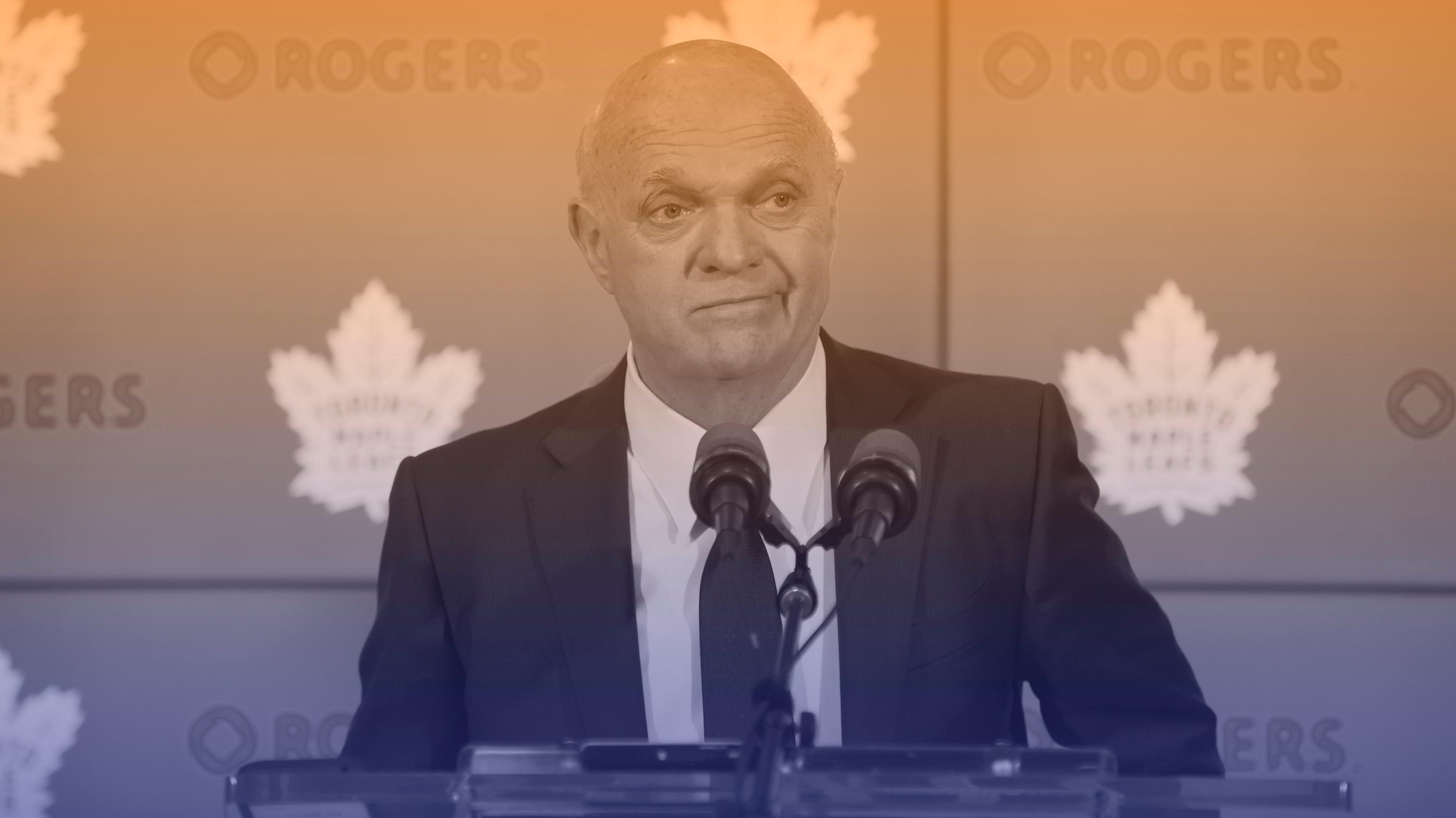 Toronto Maple Leafs NHL hockey general manager Lou Lamoriello speaks to reporters in Toronto, Friday, April 27, 2018. The Boston Bruins defeated the Maple Leafs in the first round of the playoffs. (Cole Burston/The Canadian Press via AP)