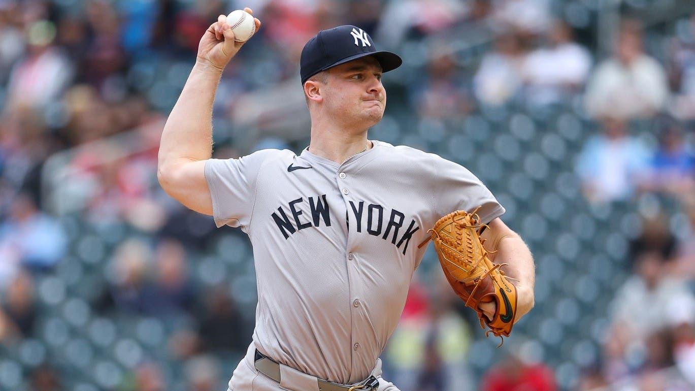 May 16, 2024; Minneapolis, Minnesota, USA; New York Yankees starting pitcher Clarke Schmidt (36) delivers a pitch against the Minnesota Twins during the first inning at Target Field. / Matt Krohn-USA TODAY Sports