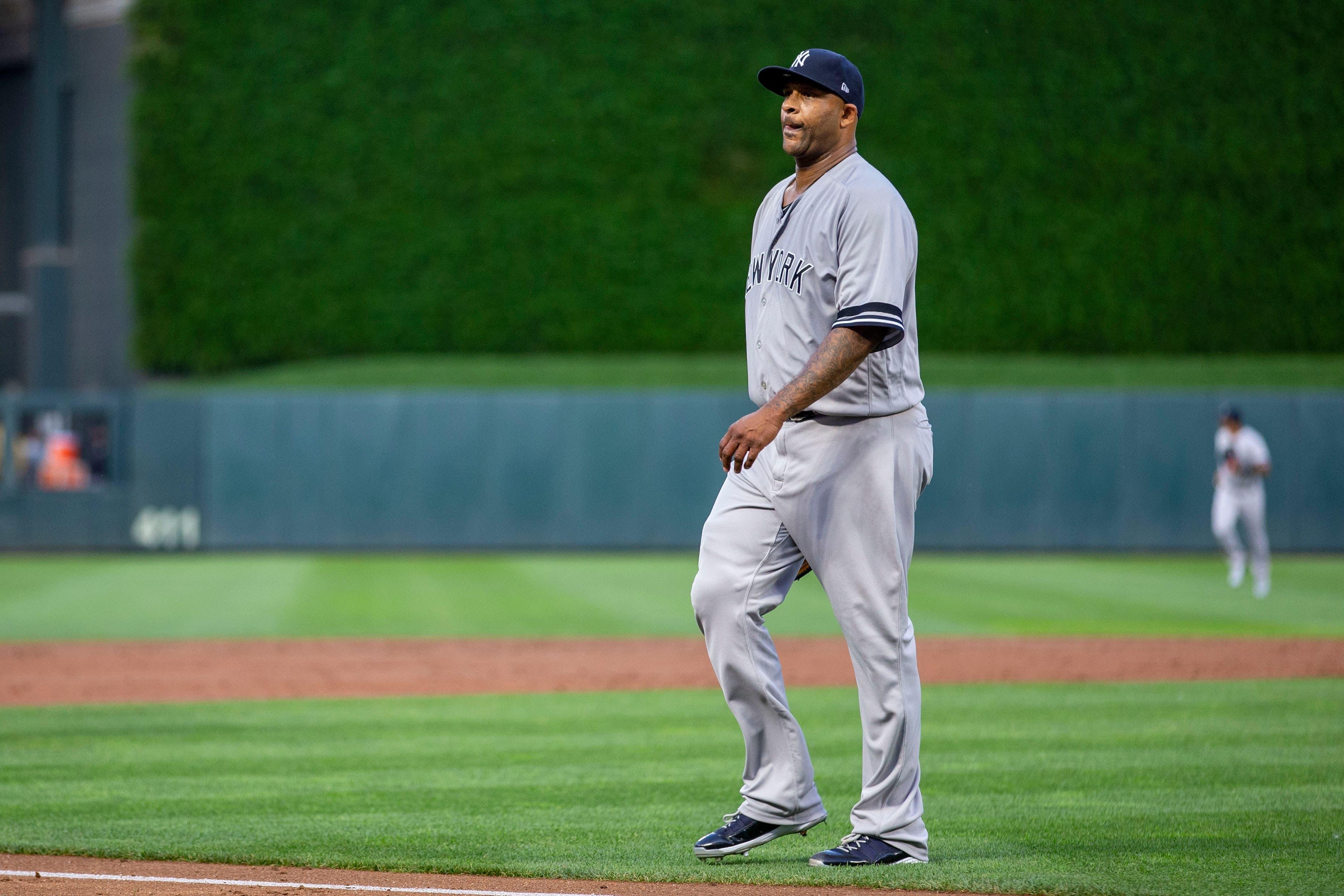 Jul 22, 2019; Minneapolis, MN, USA; New York Yankees starting pitcher CC Sabathia (52) walks off the field after completing the third inning against the Minnesota Twins at Target Field. Mandatory Credit: Jesse Johnson-USA TODAY Sports / Jesse Johnson