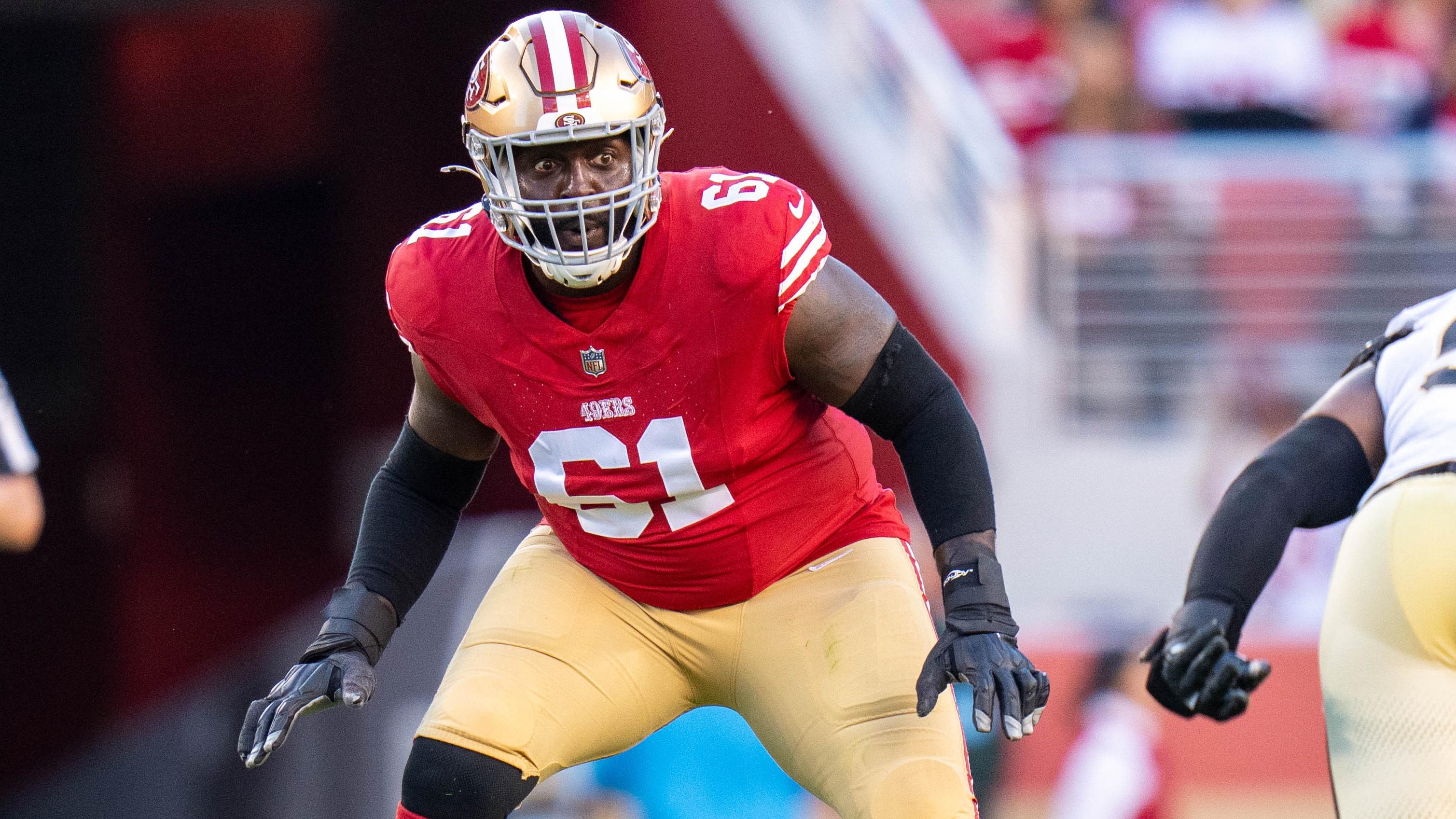 San Francisco 49ers offensive tackle Chris Hubbard (61) during the third quarter against the New Orleans Saints at Levi's Stadium