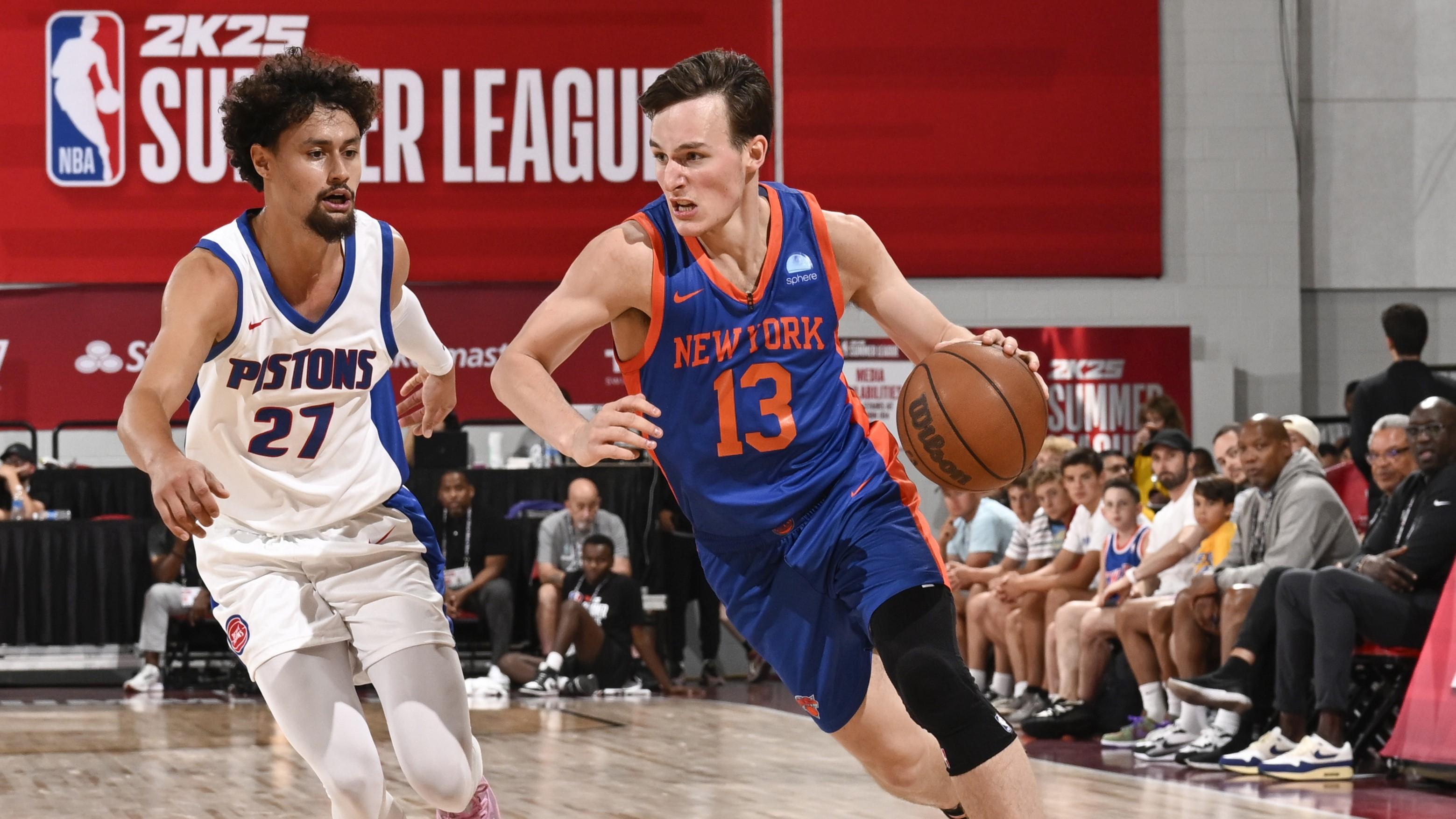 LAS VEGAS, NV - JULY 19: Tyler Kolek #13 of the New York Knicks goes to the basket during the game on July 19, 2024 at the Cox Pavilion in Las Vegas, Nevada