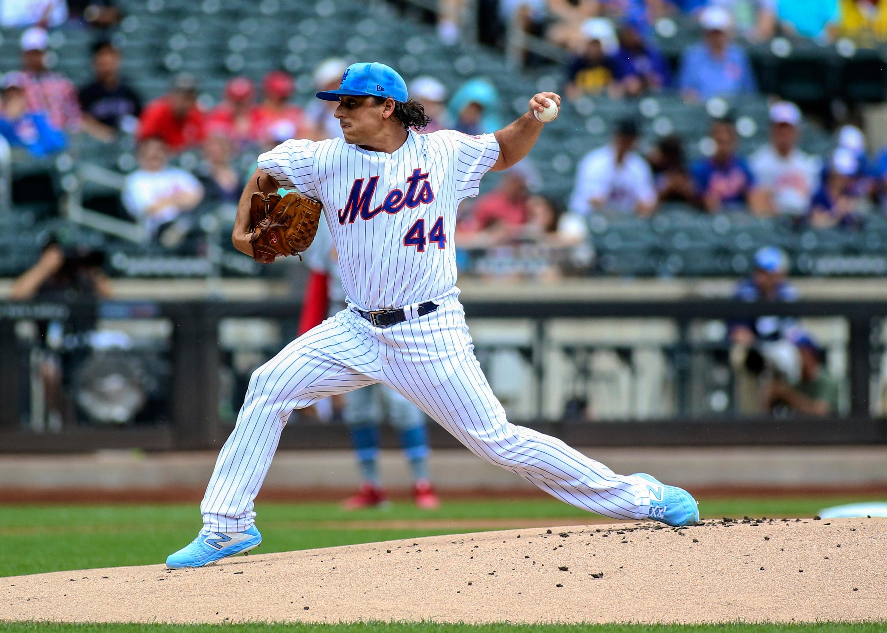 Jun 16, 2019; New York City, NY, USA; New York Mets pitcher Jason Vargas (40) pitches against the St. Louis Cardinals in the first inning at Citi Field. Mandatory Credit: Wendell Cruz-USA TODAY Sports