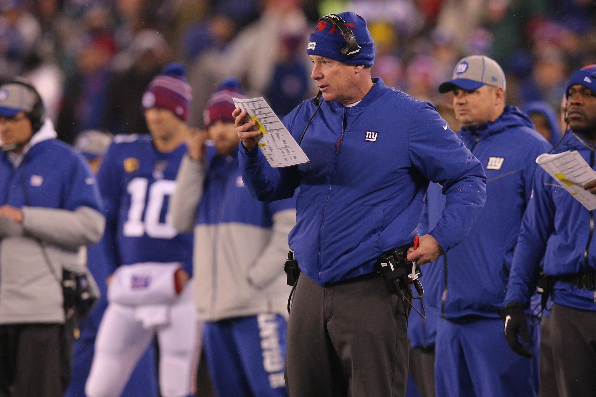 Dec 29, 2019; East Rutherford, New Jersey, USA; New York Giants head coach Pat Shurmur coaches against the Philadelphia Eagles during the second quarter at MetLife Stadium. Mandatory Credit: Brad Penner-USA TODAY Sports