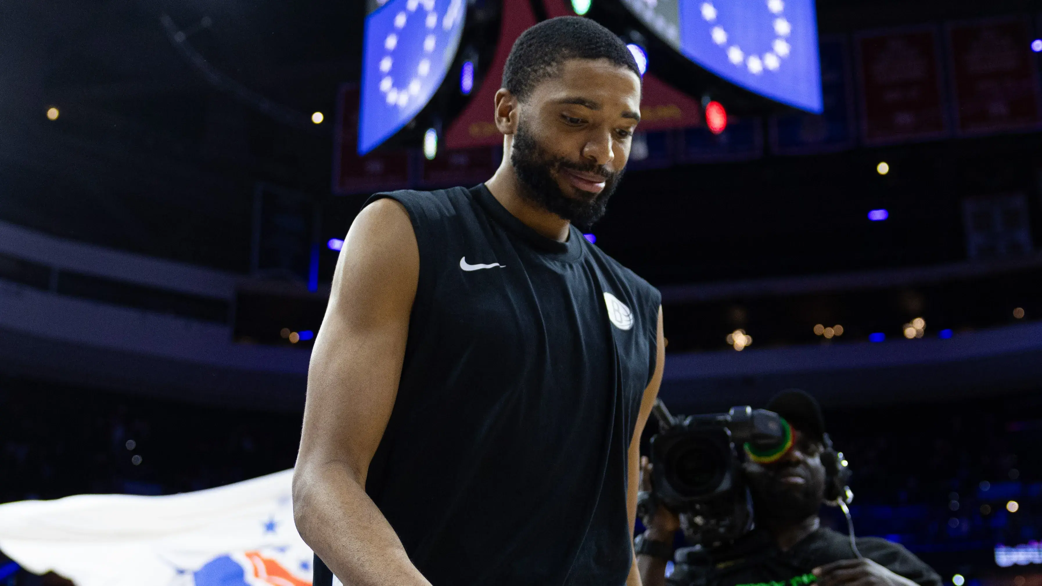 Brooklyn Nets forward Mikal Bridges walks off the court after a loss against the Philadelphia 76ers at Wells Fargo Center / Bill Streicher - USA TODAY Sports