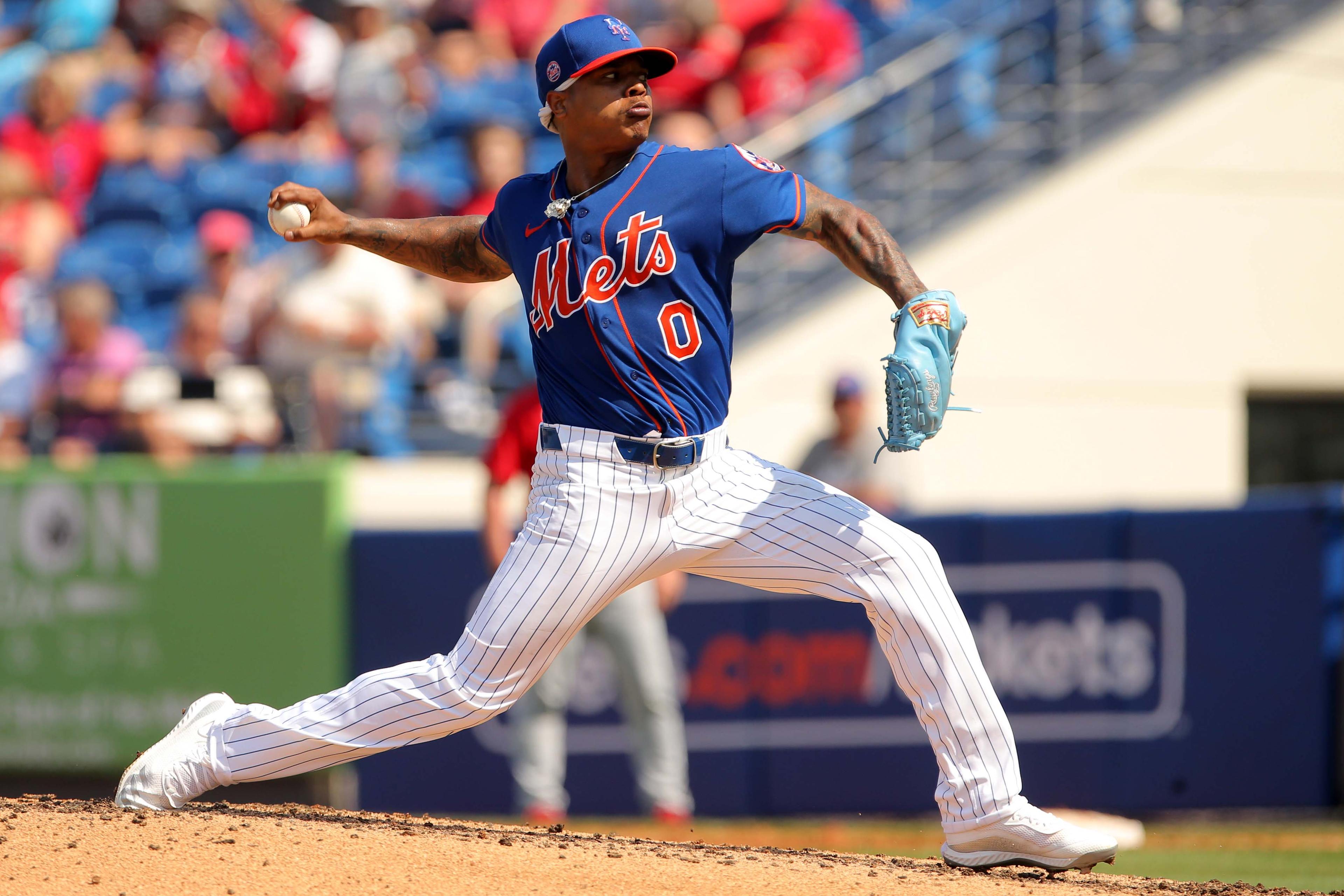 Mar 4, 2020; Port St. Lucie, Florida, USA; New York Mets starting pitcher Marcus Stroman (0) delivers a pitch against the St. Louis Cardinals during the third inning at First Data Field. Mandatory Credit: Sam Navarro-USA TODAY Sports / Sam Navarro