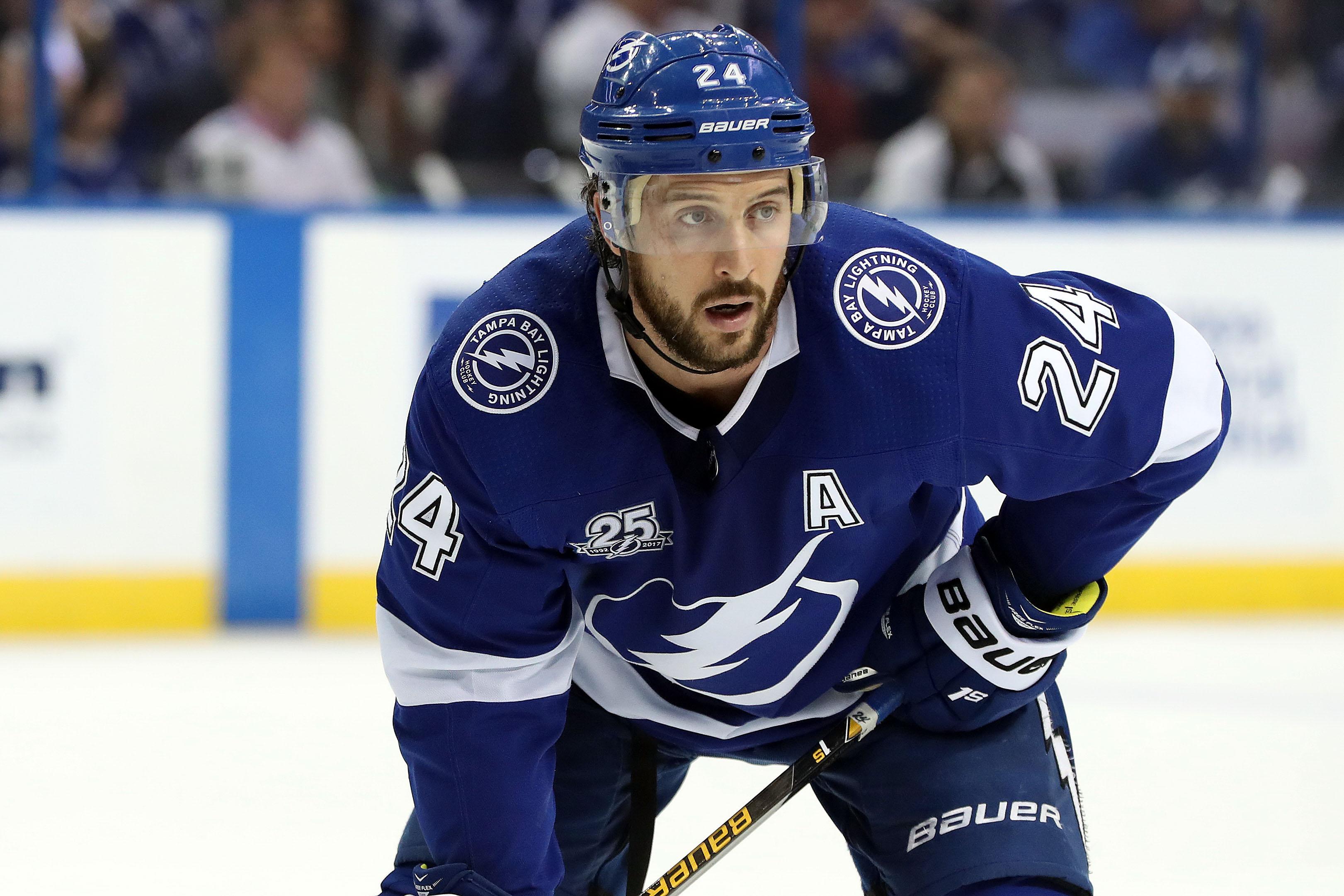 May 19, 2018; Tampa, FL, USA; Tampa Bay Lightning right wing Ryan Callahan (24) during the first period in game five of the Eastern Conference Final in the 2018 Stanley Cup Playoffs at Amalie Arena. Mandatory Credit: Kim Klement-USA TODAY Sports