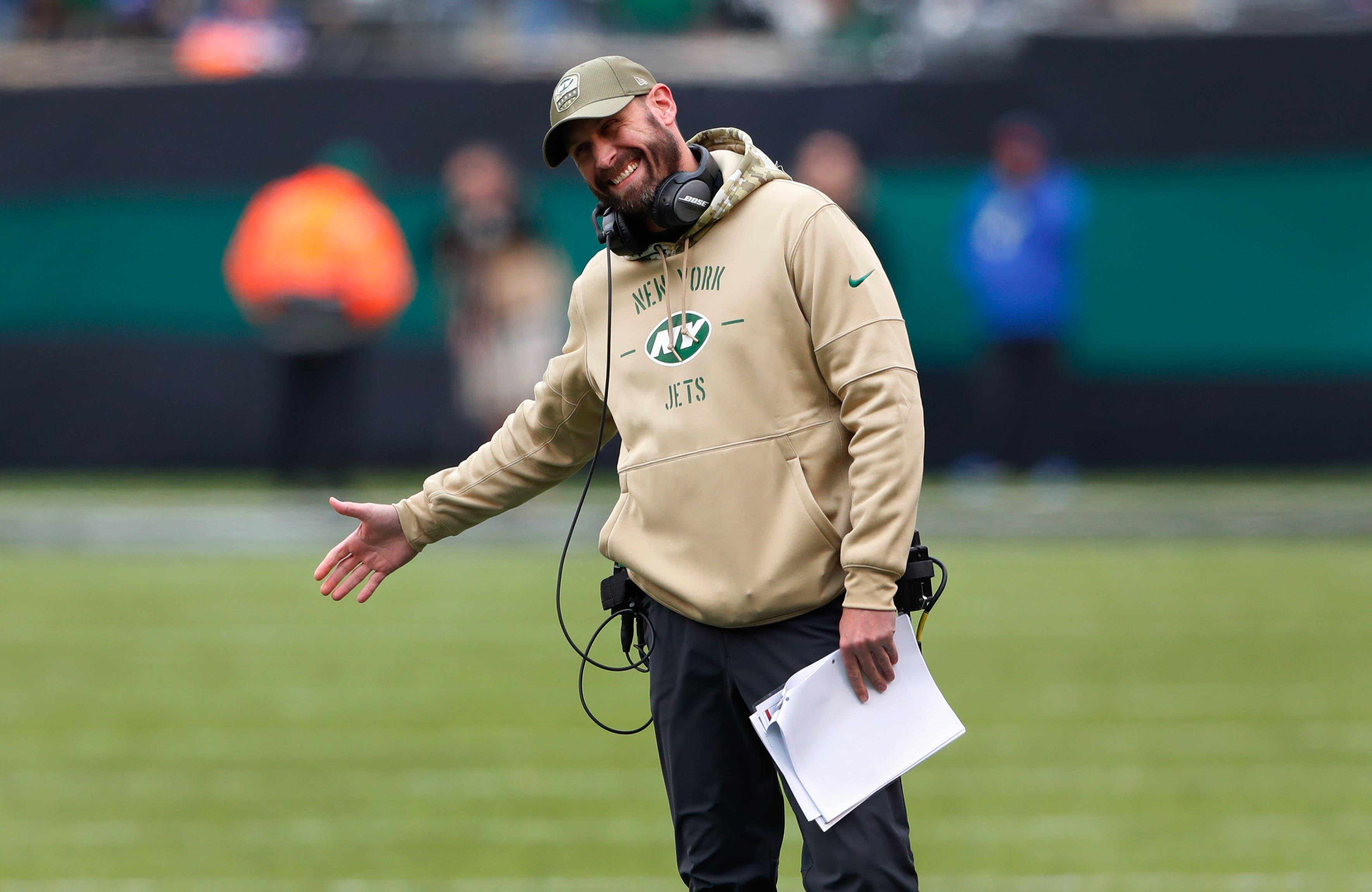 Nov 10, 2019; East Rutherford, NJ, USA; New York Jets head coach Adam Gase during the first quarter against the New York Giants at MetLife Stadium. Mandatory Credit: Noah K. Murray-USA TODAY Sports / Noah K. Murray