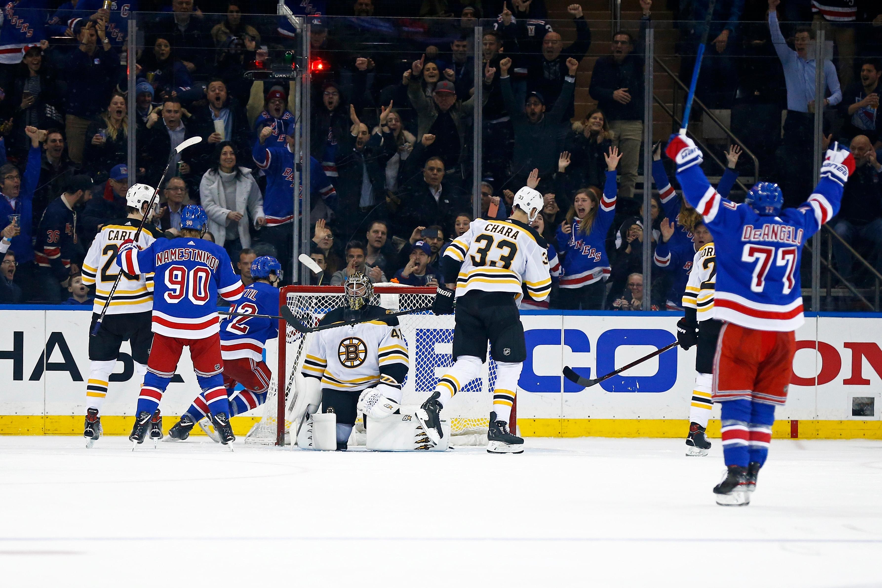 Rangers looking to end Bruins' home win streak at 7:30 p.m.