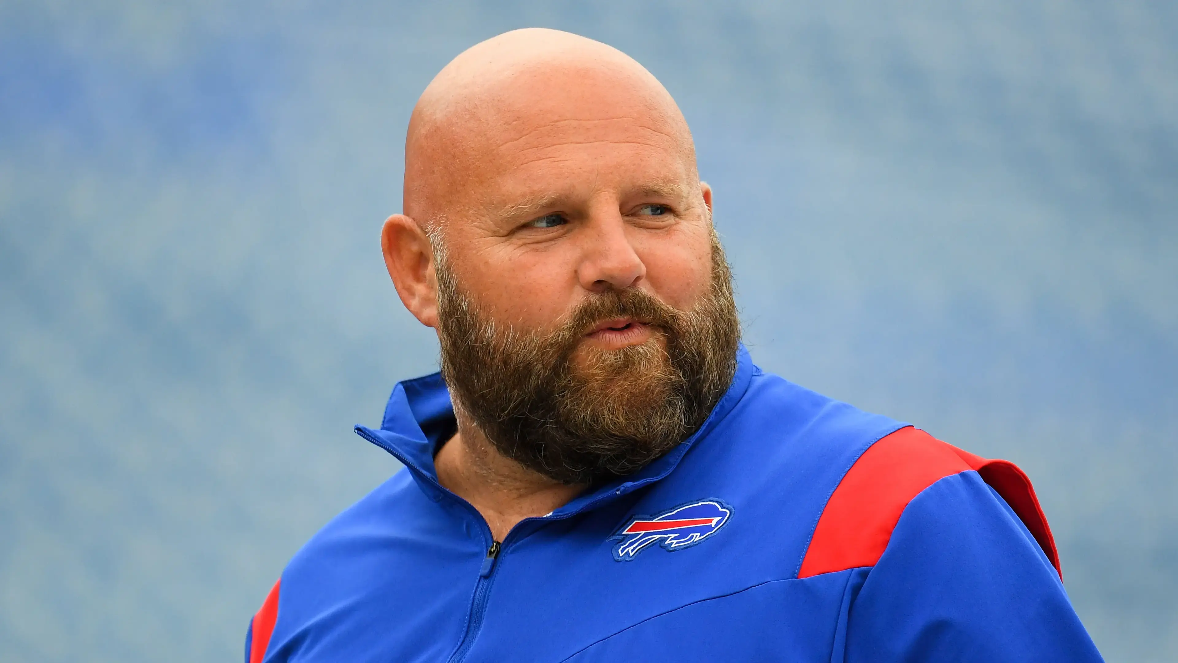Sep 12, 2021; Orchard Park, New York, USA; Buffalo Bills offensive coordinator Brian Daboll looks on prior to the game against the Pittsburgh Steelers at Highmark Stadium. / Rich Barnes-USA TODAY Sports