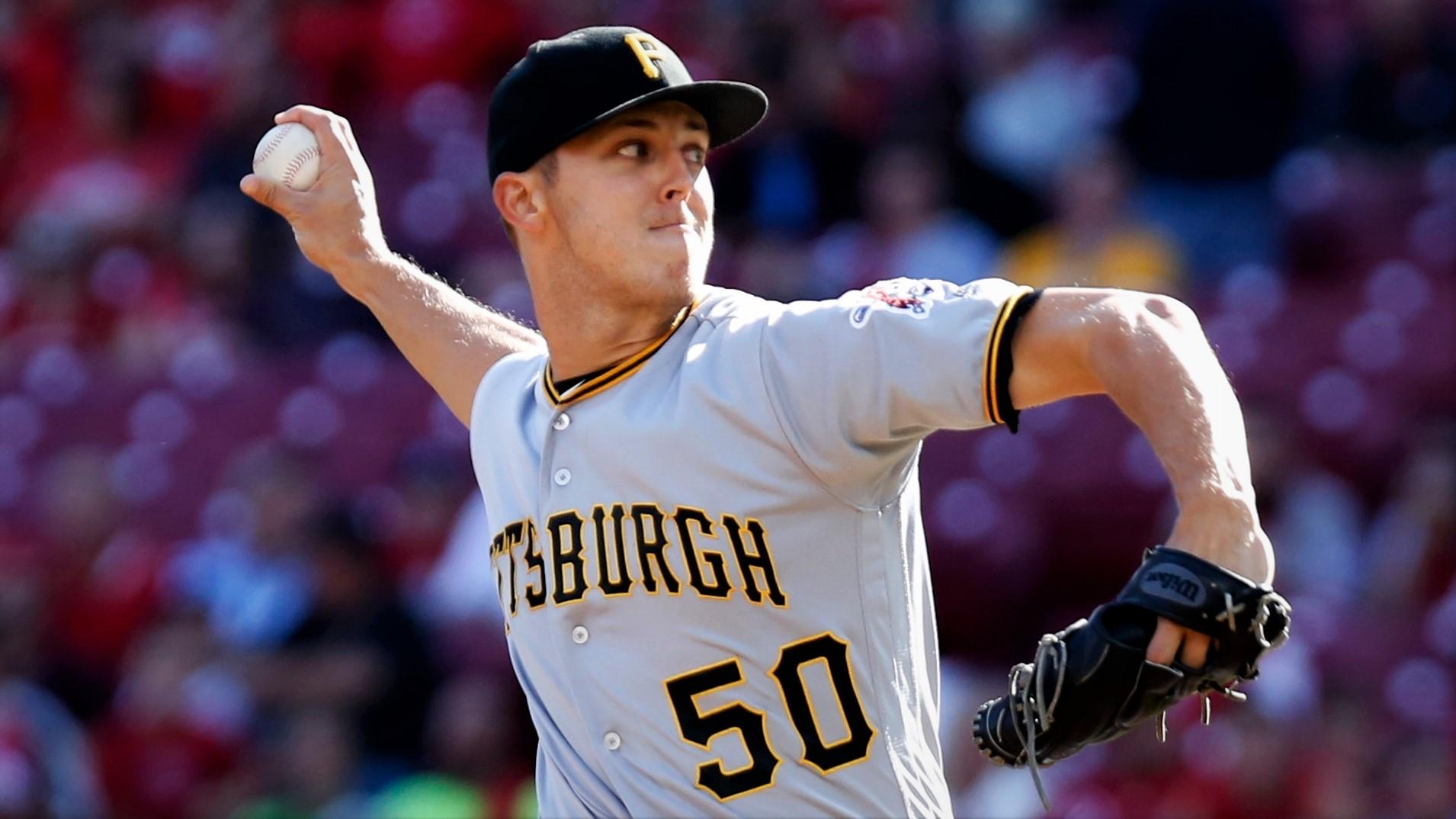 Sep 29, 2018; Cincinnati, OH, USA; Pittsburgh Pirates starting pitcher Jameson Taillon (50) throws against the Cincinnati Reds during the first inning at Great American Ball Park. Mandatory Credit: David Kohl-USA TODAY Sports / David Kohl-USA TODAY Sports