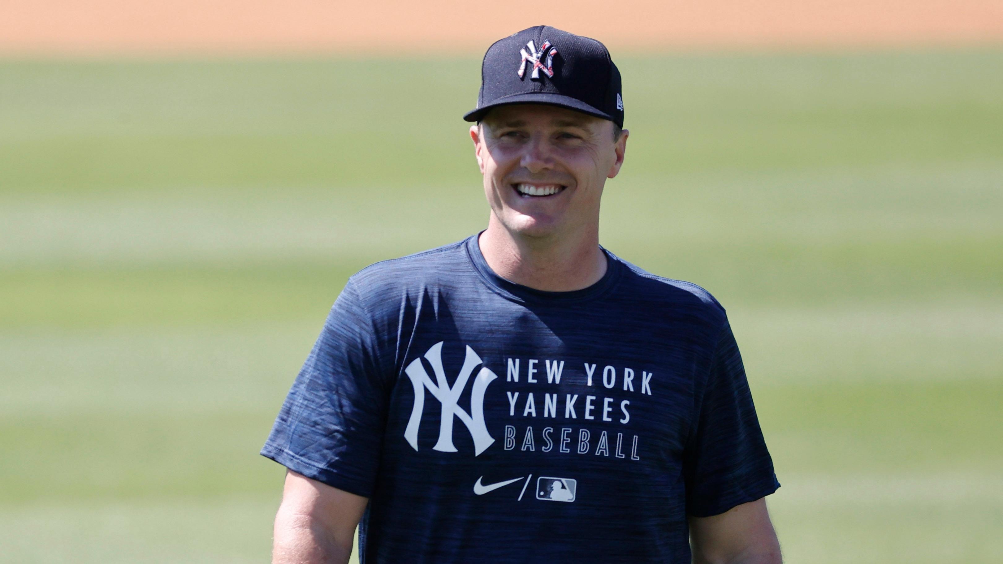 Feb 26, 2021; Tampa, Florida, USA; New York Yankees outfielder Jay Bruce (30) smiles during spring training workouts at George M. Steinbrenner Field / Kim Klement-USA TODAY Sports