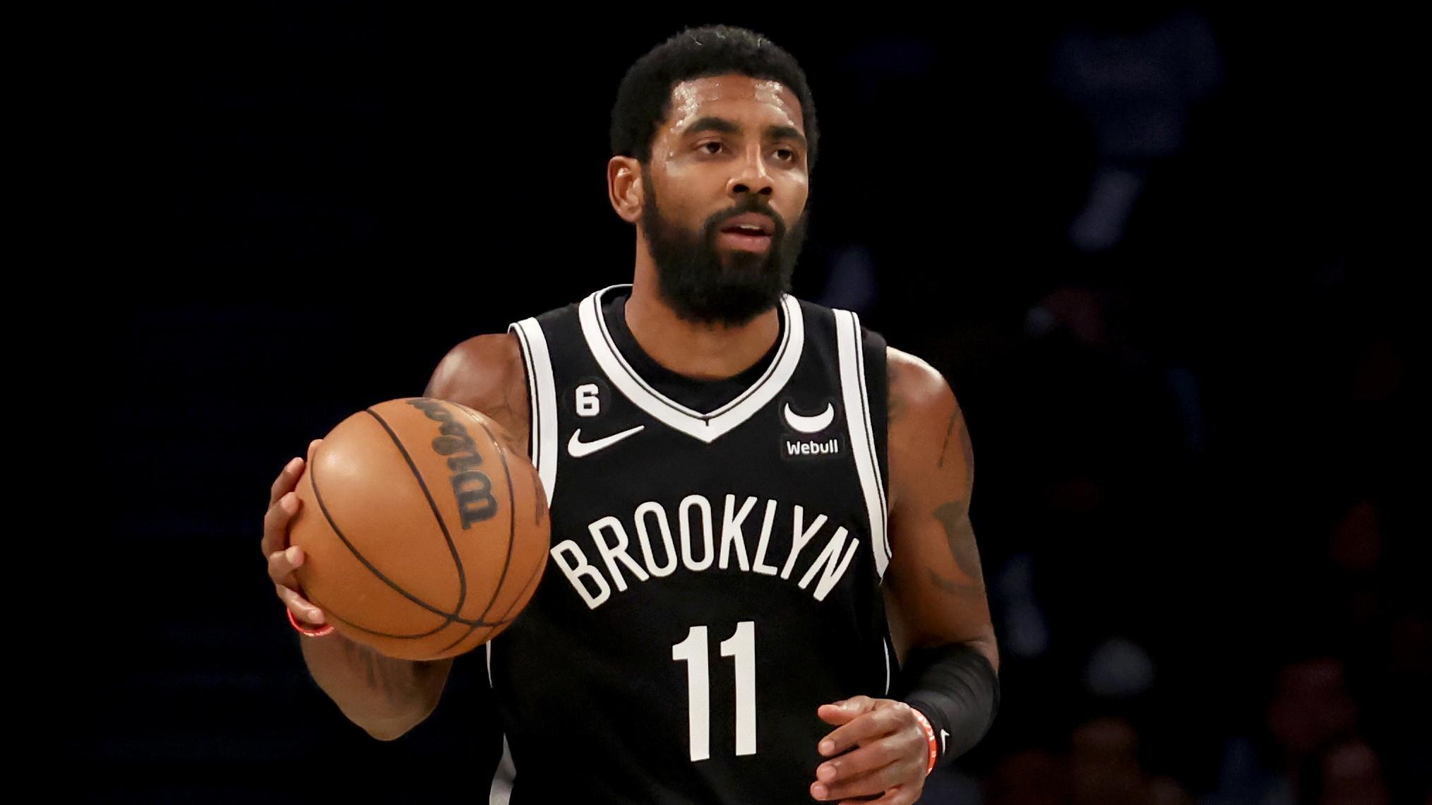 Oct 19, 2022; Brooklyn, New York, USA; Brooklyn Nets guard Kyrie Irving (11) brings the ball up court against the New Orleans Pelicans during the second quarter at Barclays Center. Mandatory Credit: Brad Penner-USA TODAY Sports / © Brad Penner-USA TODAY Sports