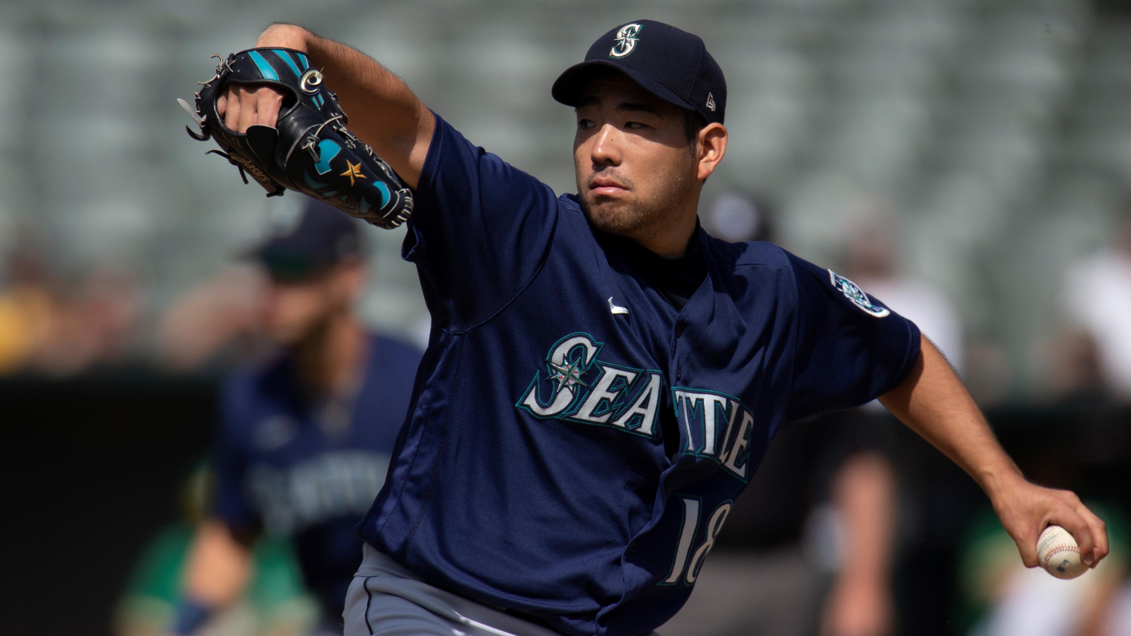 Sep 23, 2021; Oakland, California, USA; Seattle Mariners starting pitcher Yusei Kikuchi (18) delivers a pitch against the Oakland Athletics during the first inning at RingCentral Coliseum. / D. Ross Cameron-USA TODAY Sports