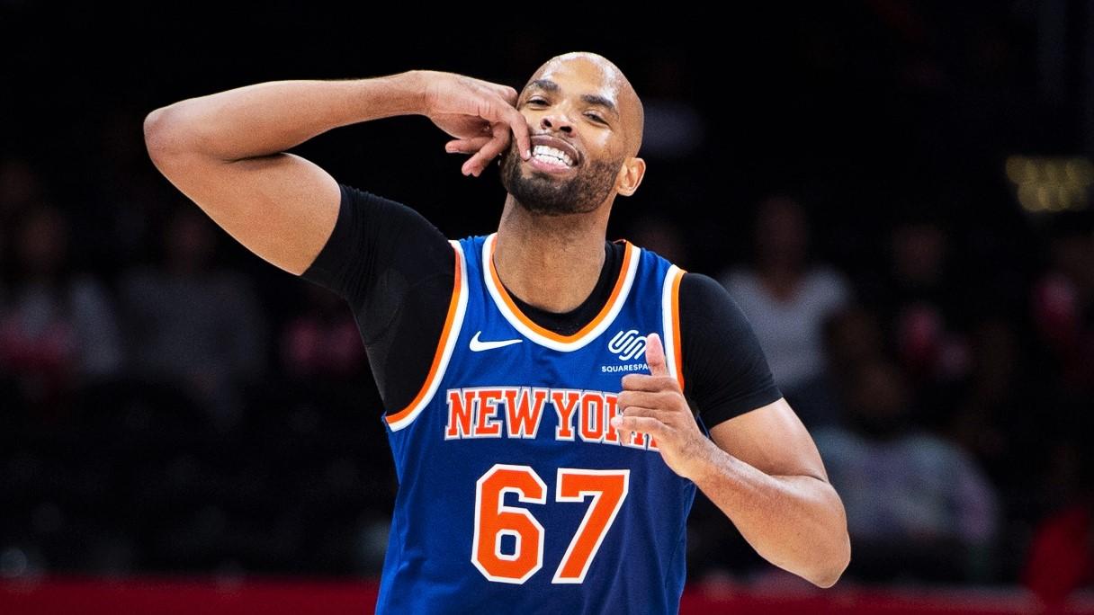 Oct 7, 2019; Washington, DC, USA; New York Knicks forward Taj Gibson (67) reacts after making a basket during the second half against the Washington Wizards at Capital One Arena. Mandatory Credit: Tommy Gilligan-USA TODAY Sports / © Tommy Gilligan-USA TODAY Sports
