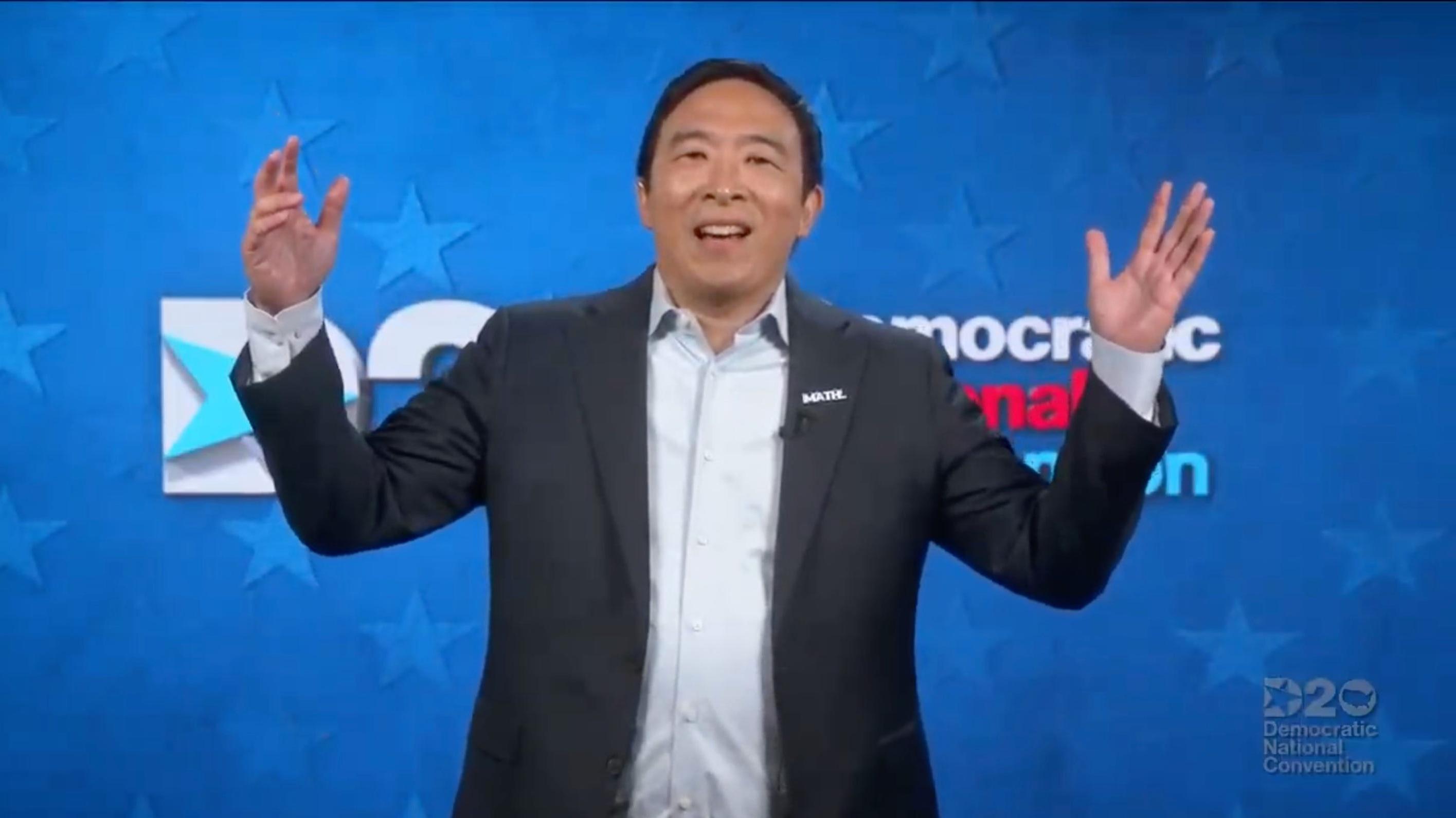 Former candidate for President, Andrew Yang, speaks to viewers during the Democratic National Convention at the Wisconsin Center, Thursday, Aug. 20, 2020. Xxx Sd News Democratic National Convention / Democratic National Convention via Imagn Content Services, LLC