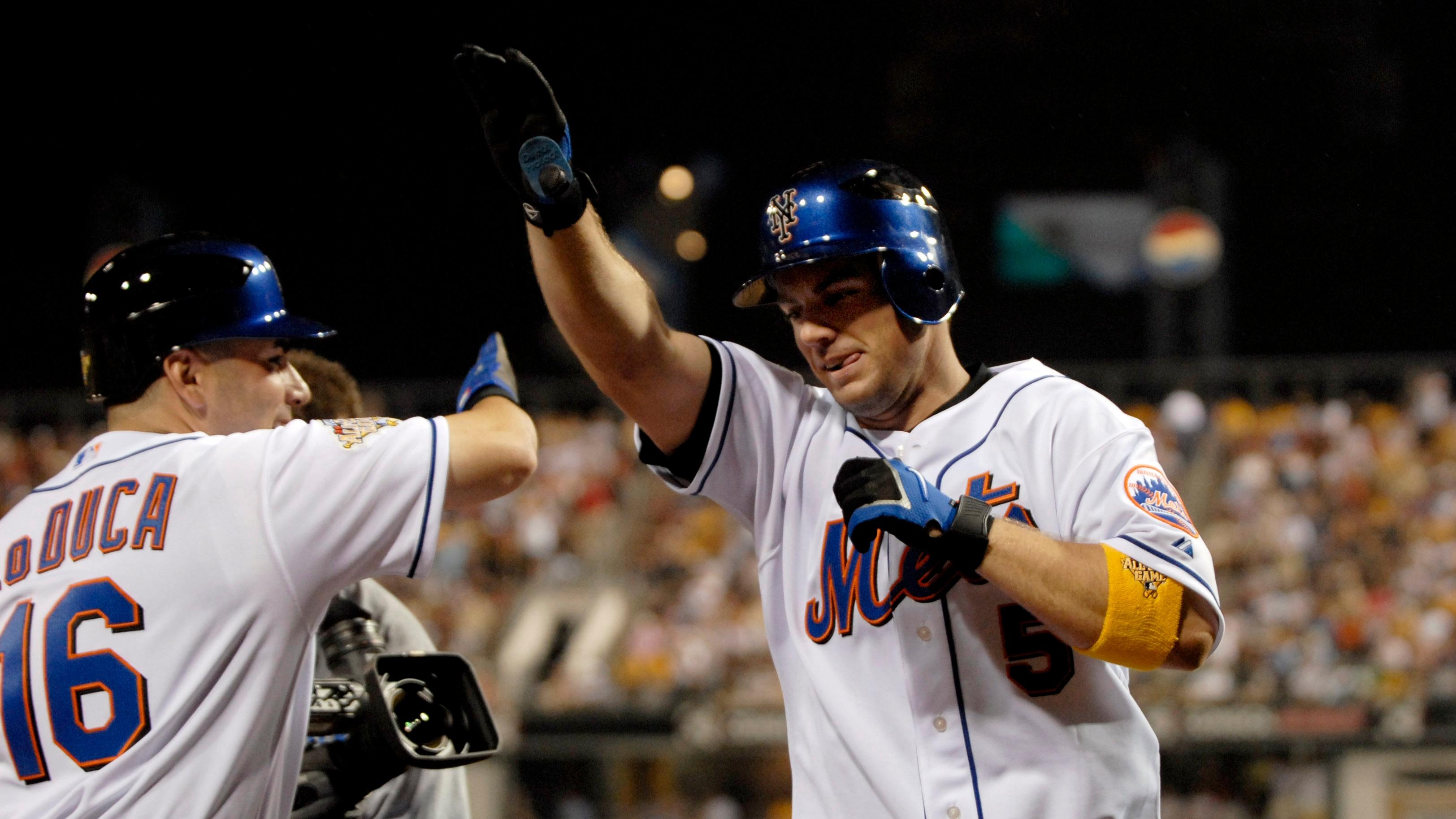 National League All-Star player David Wright celebrates with catcher Paul LoDuca after hitting a home run during the 2nd inning of the 2006 All-Star Game at PNC Park in Pittsburgh, PA. / Scott Rovak - USA TODAY Sports