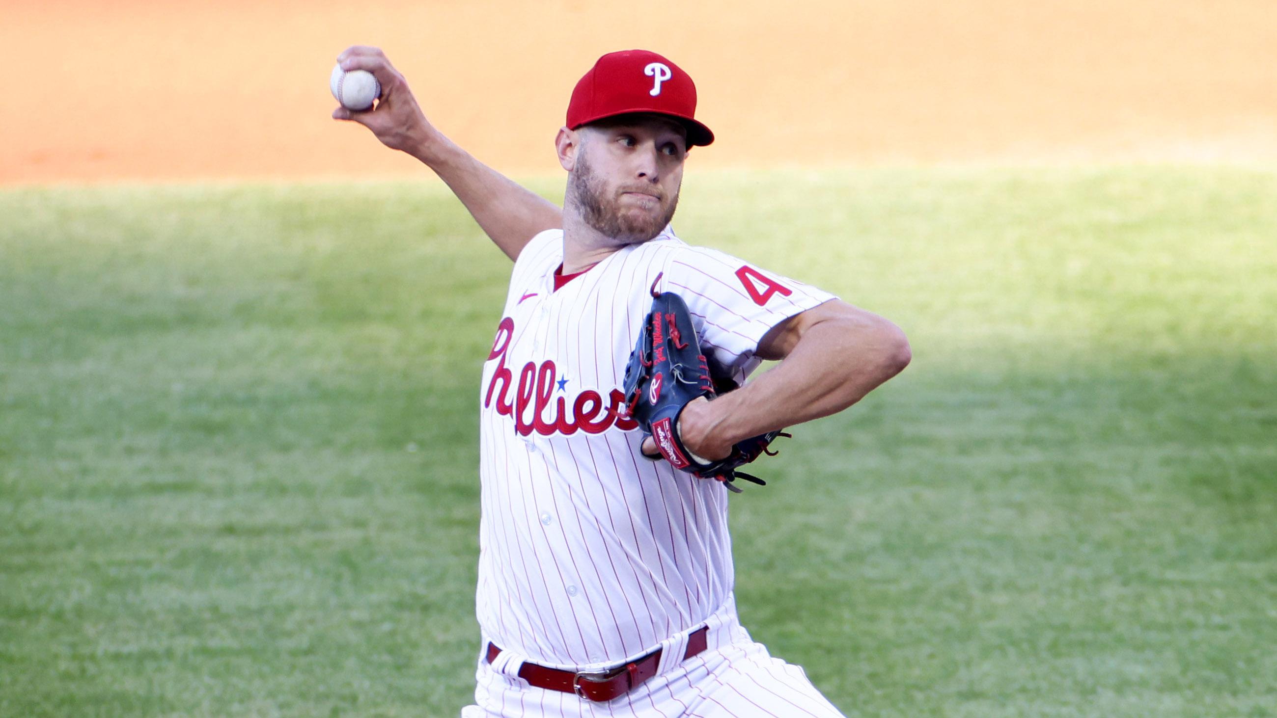 May 1, 2021; Philadelphia, Pennsylvania, USA; Philadelphia Phillies starting pitcher Zack Wheeler (45) throws against the New York Mets in the first inning at Citizens Bank Park. / Kam Nedd-USA TODAY Sports