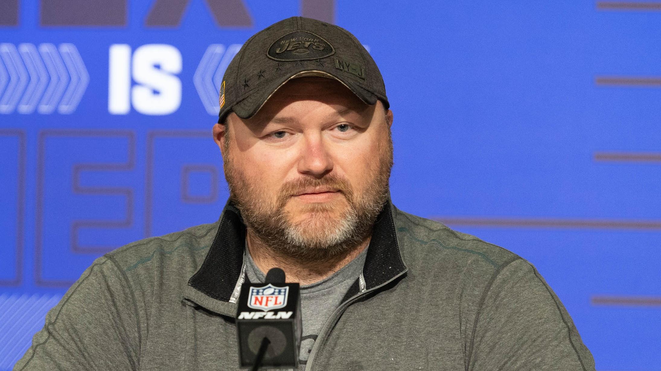Mar 2, 2022; Indianapolis, IN, USA; New York Jets general manager Joe Douglas talks to the media during the 2022 NFL Combine. Mandatory Credit: Trevor Ruszkowski-USA TODAY Sports / © Trevor Ruszkowski-USA TODAY Sports