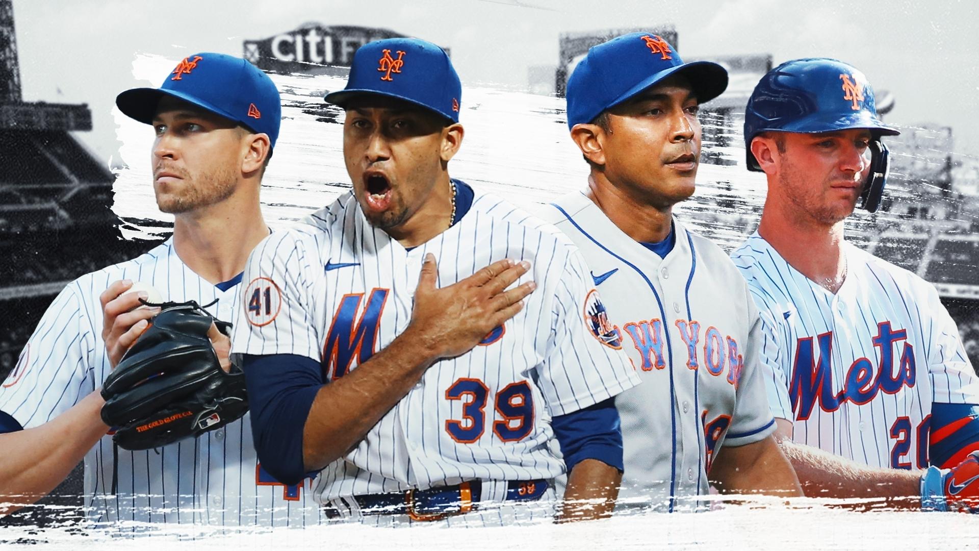 Jacob deGrom, Edwin Diaz, Luis Rojas and Pete Alonso / USA TODAY Sports/SNY Treated Image