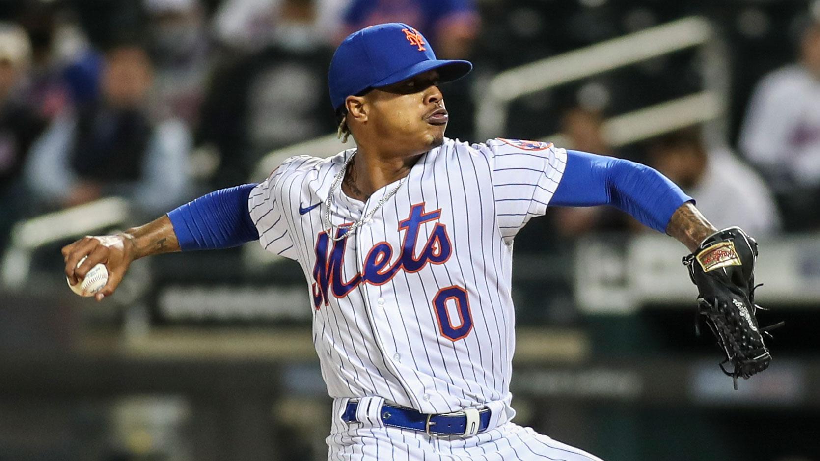 Apr 13, 2021; New York City, New York, USA; New York Mets pitcher Marcus Stroman (0) throws against the Philadelphia Phillies in the first inning at Citi Field. / Wendell Cruz-USA TODAY Sports