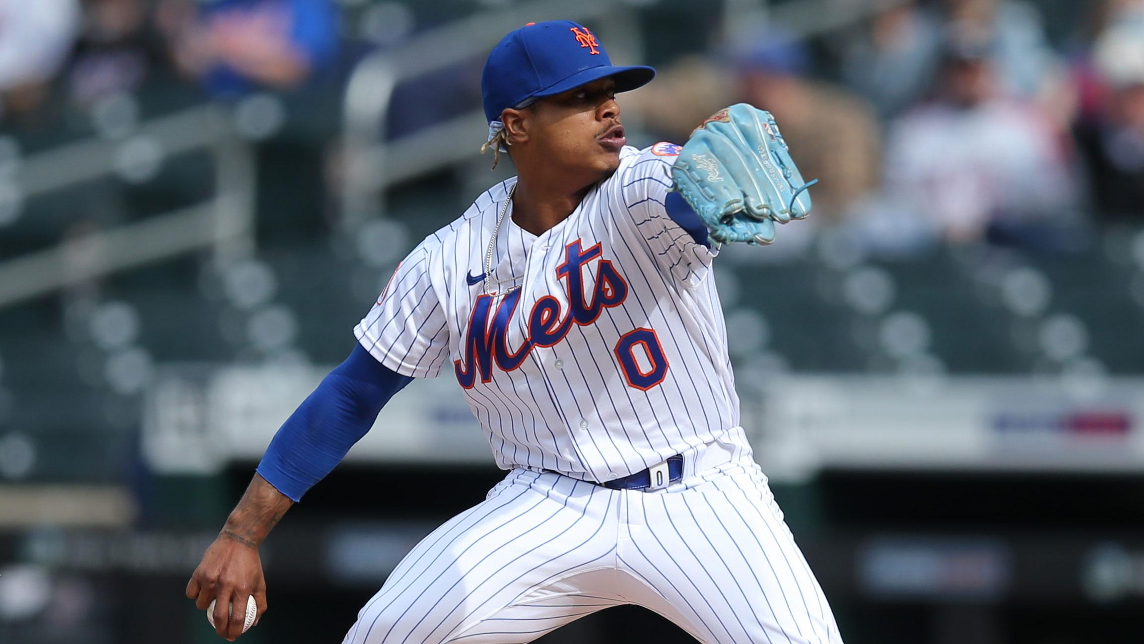 Apr 24, 2021; New York City, New York, USA; New York Mets starting pitcher Marcus Stroman (0) pitches against the Washington Nationals during the first inning at Citi Field. / Brad Penner-USA TODAY Sports