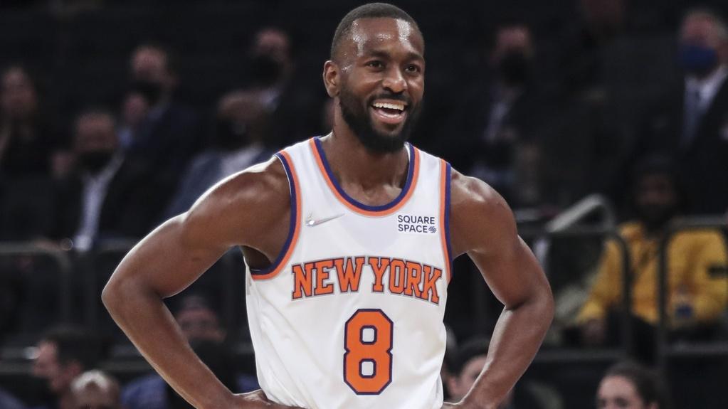 Oct 5, 2021; New York, New York, USA; New York Knicks guard Kemba Walker (8) takes the floor before a game against the Indiana Pacers at Madison Square Garden / Wendell Cruz-USA TODAY Sports
