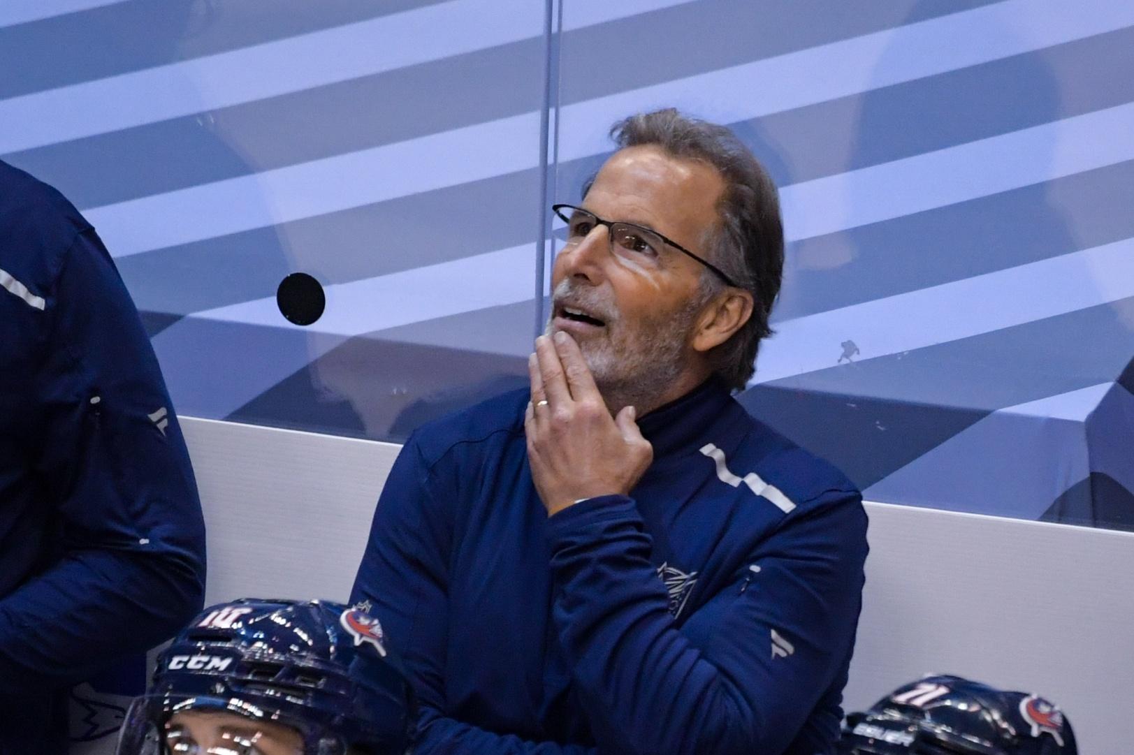 Aug 17, 2020; Toronto, Ontario, CAN; Columbus Blue Jackets head coach John Tortorella works the bench in the third period in game four of the first round of the 2020 Stanley Cup Playoffs at Scotiabank Arena. / © Dan Hamilton-USA TODAY Sports