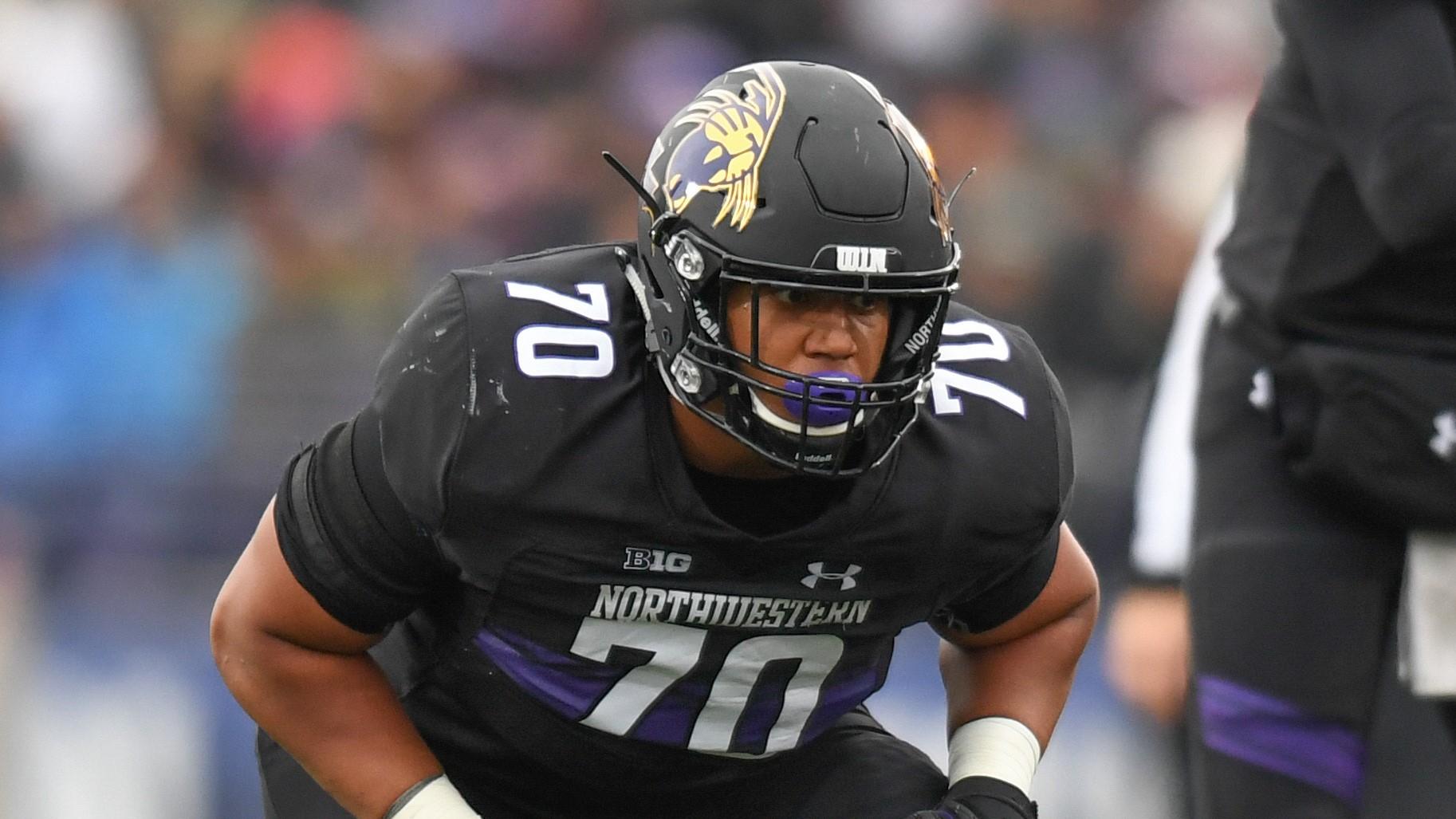 Northwestern Wildcats offensive lineman Rashawn Slater (70) in action during a game against the Michigan State Spartans at Ryan Field. / Patrick Gorski-USA TODAY Sports