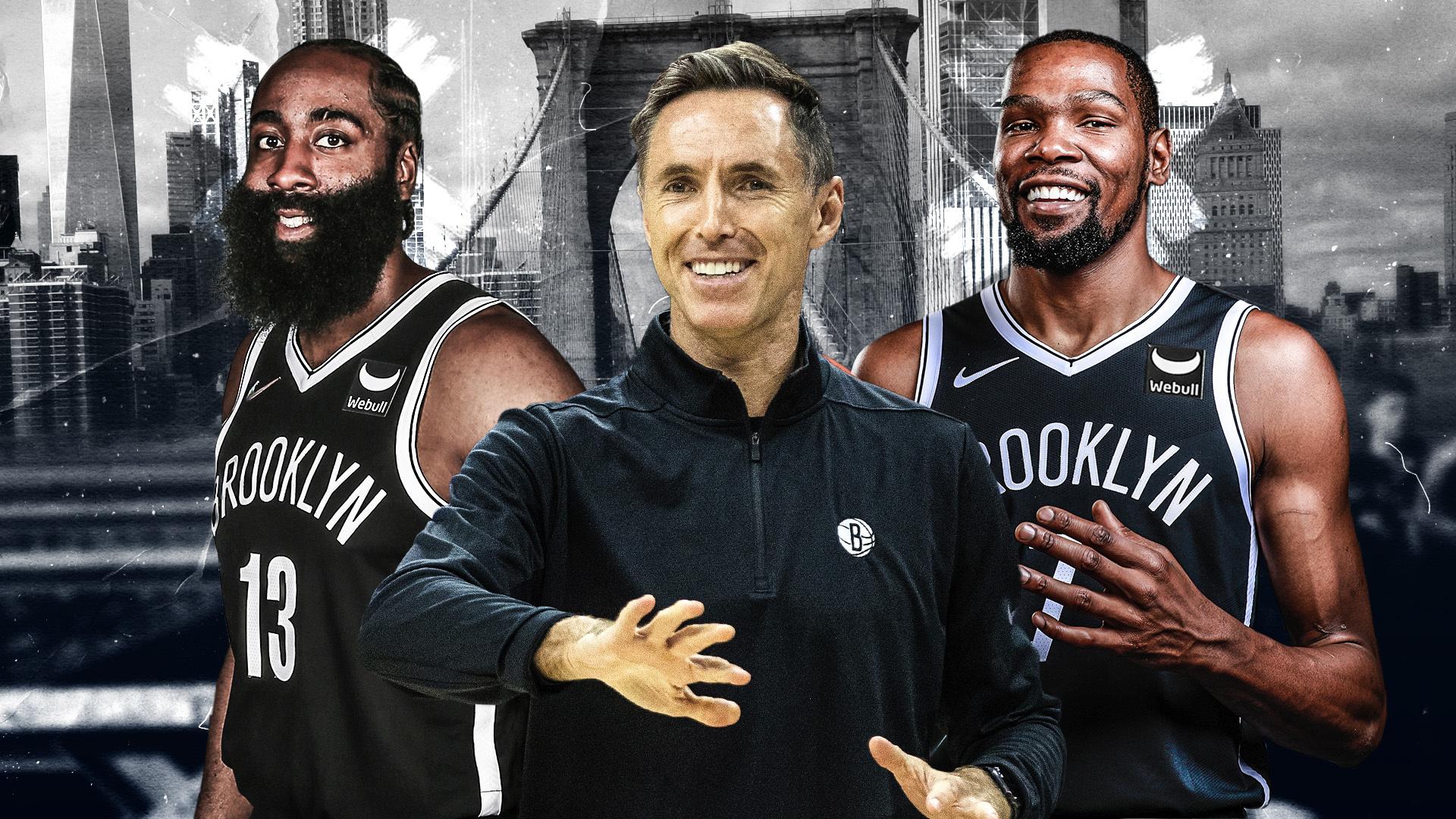 James Harden, Steve Nash, and Kevin Durant / USA TODAY Sports/SNY Treated Image