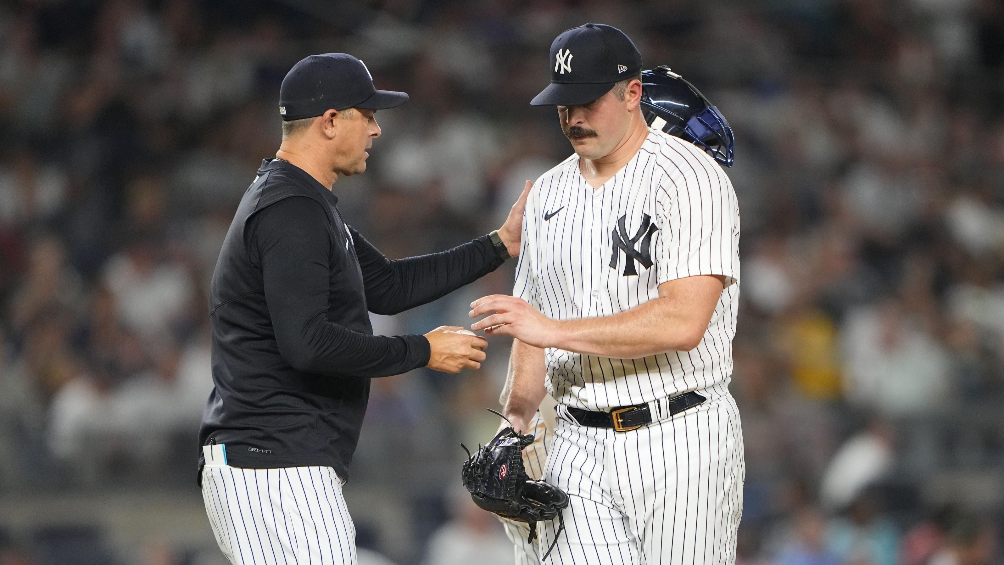 Aaron Boone on rough outing for Carlos Rodon as Yankees lose 10-3 | Yankees Post Game / Gregory Fisher-USA TODAY Sports
