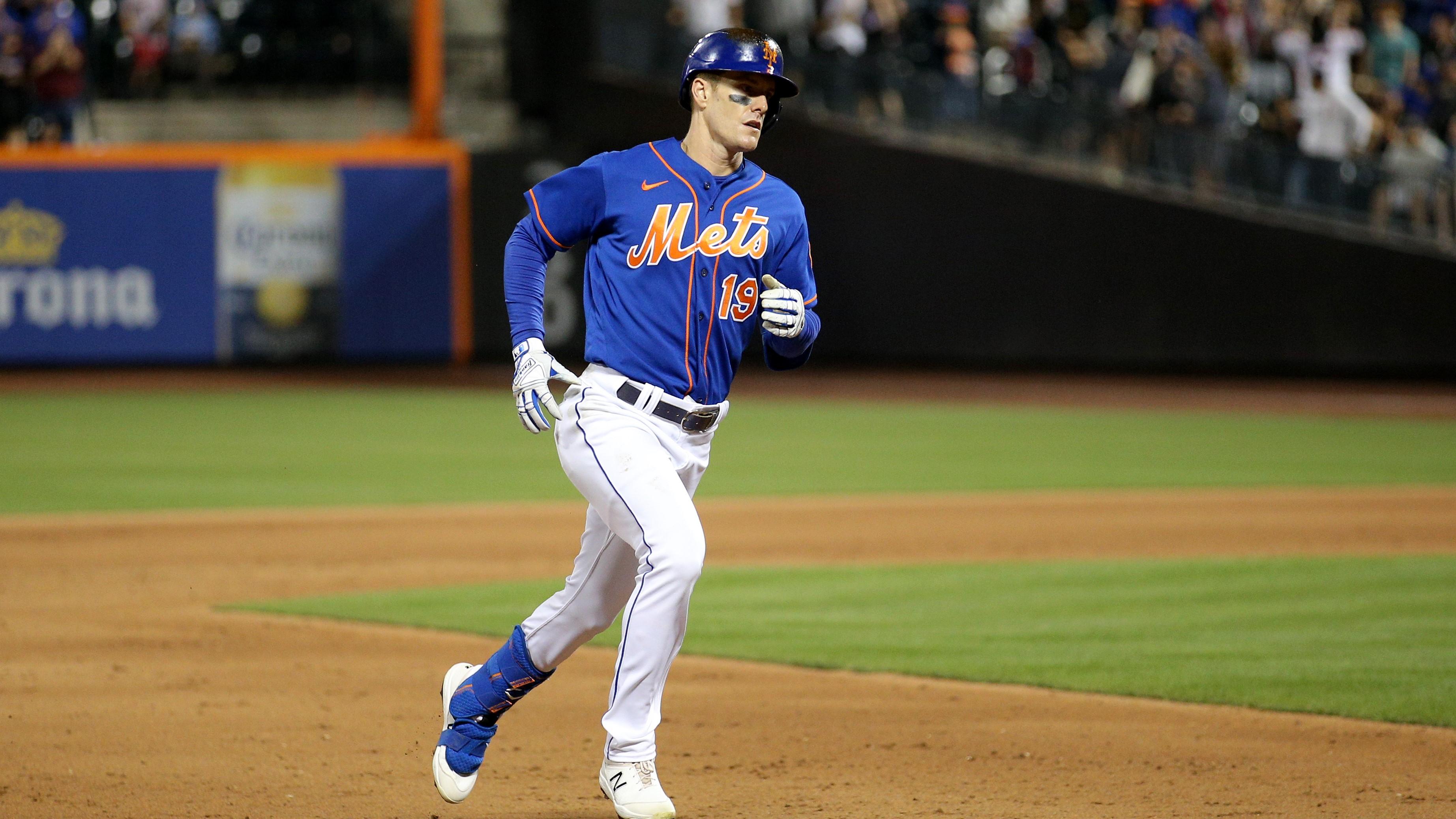 New York Mets left fielder Mark Canha (19) rounds the bases after hitting a two run home run against the Milwaukee Brewers during the fifth inning at Citi Field. / Brad Penner-USA TODAY Sports