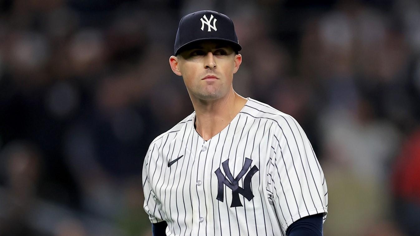 Apr 19, 2023; Bronx, New York, USA; New York Yankees relief pitcher Clay Holmes (35) reacts during the ninth inning against the Los Angeles Angels at Yankee Stadium. / Brad Penner-USA TODAY Sports