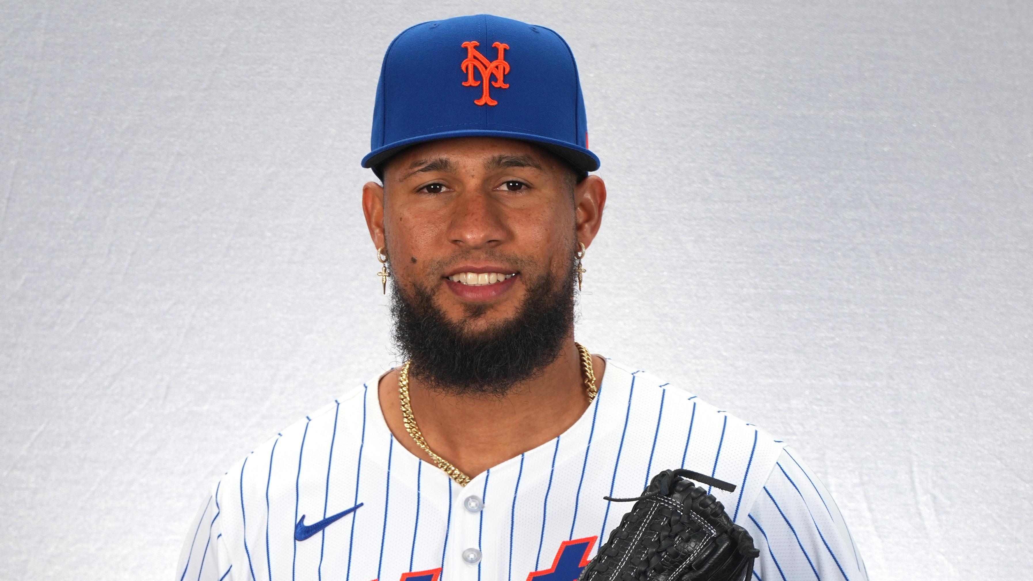 Feb 22, 2024; Port St. Lucie, FL, USA; New York Mets pitcher Yohan Ramirez (46)poses for a photo during media day. / Jim Rassol - USA TODAY Sports