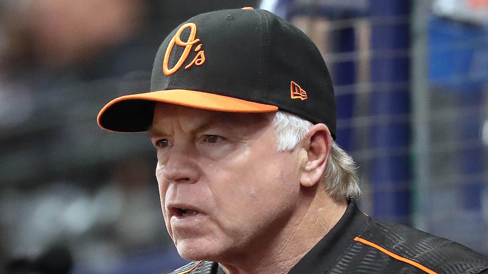 Sep 7, 2018; St. Petersburg, FL, USA; Baltimore Orioles manager Buck Showalter (26) looks on during the third inning against the Tampa Bay Rays at Tropicana Field. / Kim Klement-USA TODAY Sports