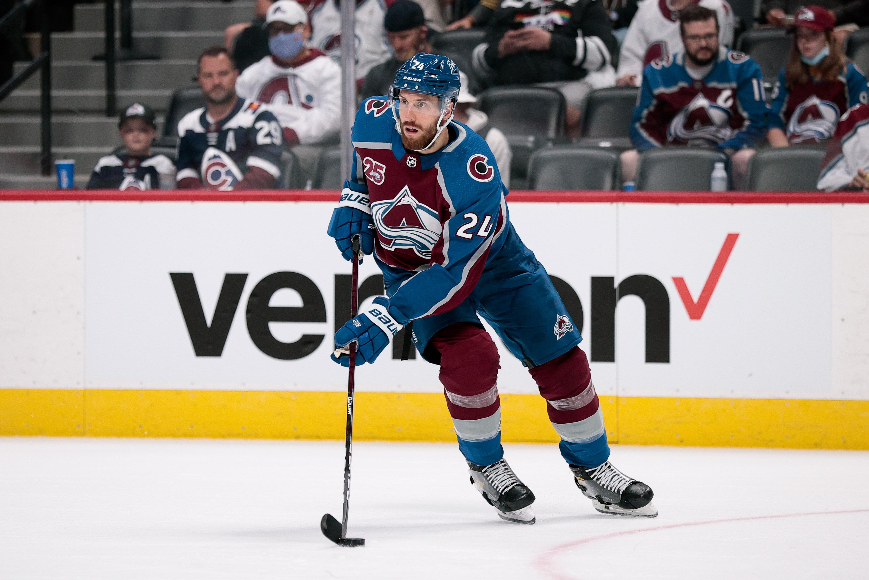 Colorado Avalanche defenseman Patrik Nemeth (24) controls the puck in the first period against the Vegas Golden Knights in game five of the second round of the 2021 Stanley Cup Playoffs at Ball Arena. / Isaiah J. Downing-USA TODAY Sports