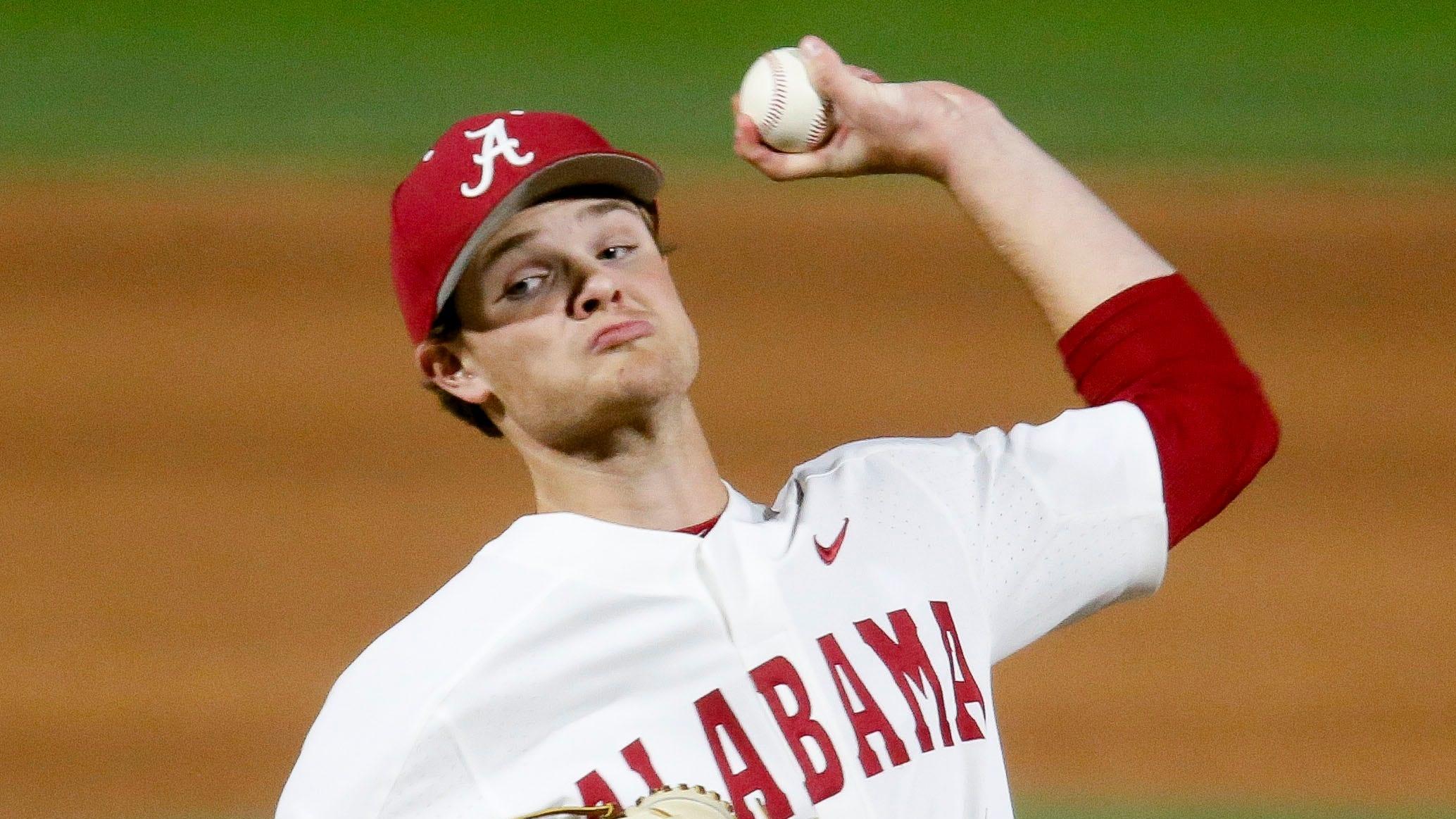 Alabama pitcher Connor Prielipp (4) delivers a pitch as the Crimson Tide opened a series with Lipscomb Friday, March 6, 2020. [Staff Photo/Gary Cosby Jr.] Alabama Vs Lipscomb Baseball / © Gary Cosby Jr. via Imagn Content Services, LLC