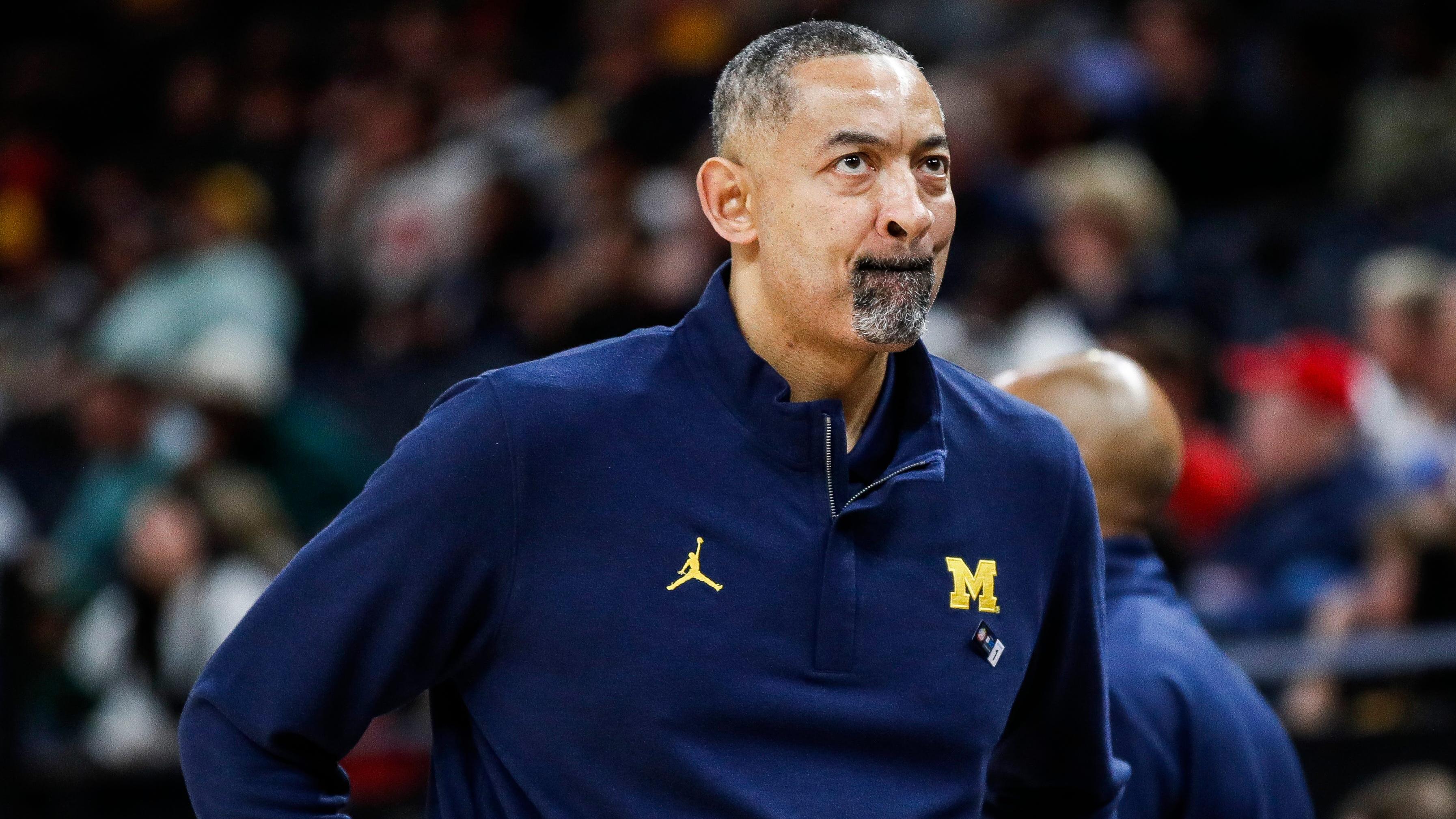 Michigan head coach Juwan Howard reacts to a play against Penn State during the second half of the First Round of Big Ten tournament at Target Center in Minneapolis, Minn. on Wednesday, March 13, 2024. / Junfu Han / USA TODAY NETWORK