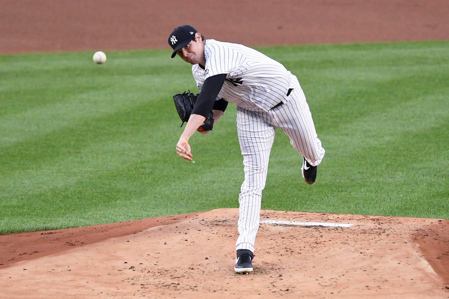 New York Yankees starting pitcher Jordan Montgomery throws to the Boston Red Sox in the Yankees' home opener at Yankee Stadium on Friday, July 31, 2020, in New York. Yanks Home Opener / © Danielle Parhizkaran/NorthJersey.com via Imagn Content Services, LLC