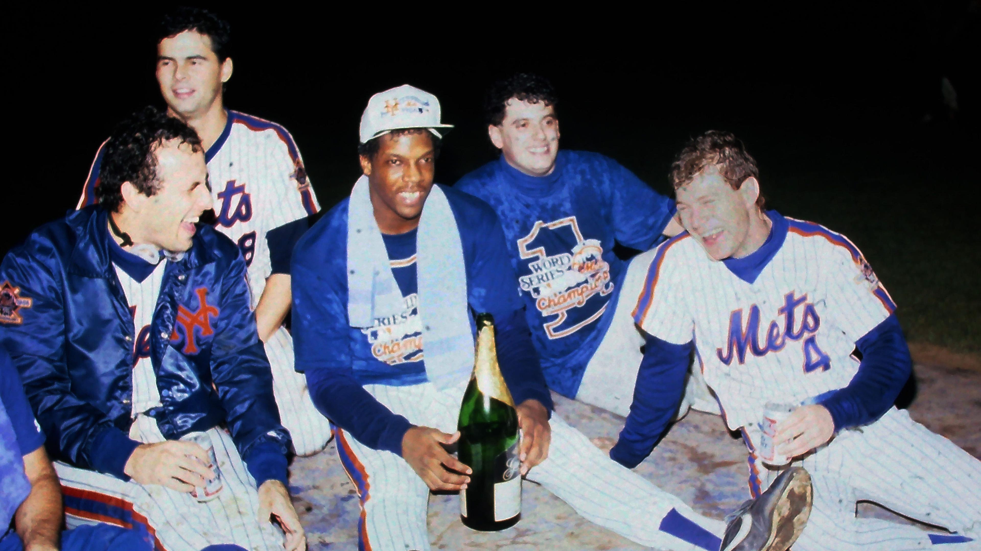 Bob Ojeda, Rick Aguilera, Dwight Gooden, and Lenny Dykstra celebrate on the field after defeating the Red Sox in Game 7 to win the World Series at Shea Stadium Oct. 27, 1986. Mets Vs Red Sox 1986 World Series / Frank Becerra Jr/USA TODAY / USA TODAY NETWORK