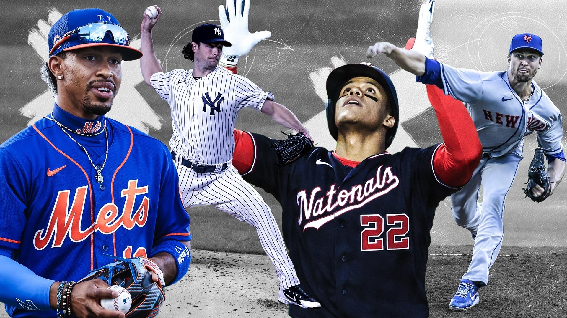 Francisco Lindor, Gerrit Cole, Juan Soto and Jacob deGrom. / USA TODAY Sports/SNY Treated Image