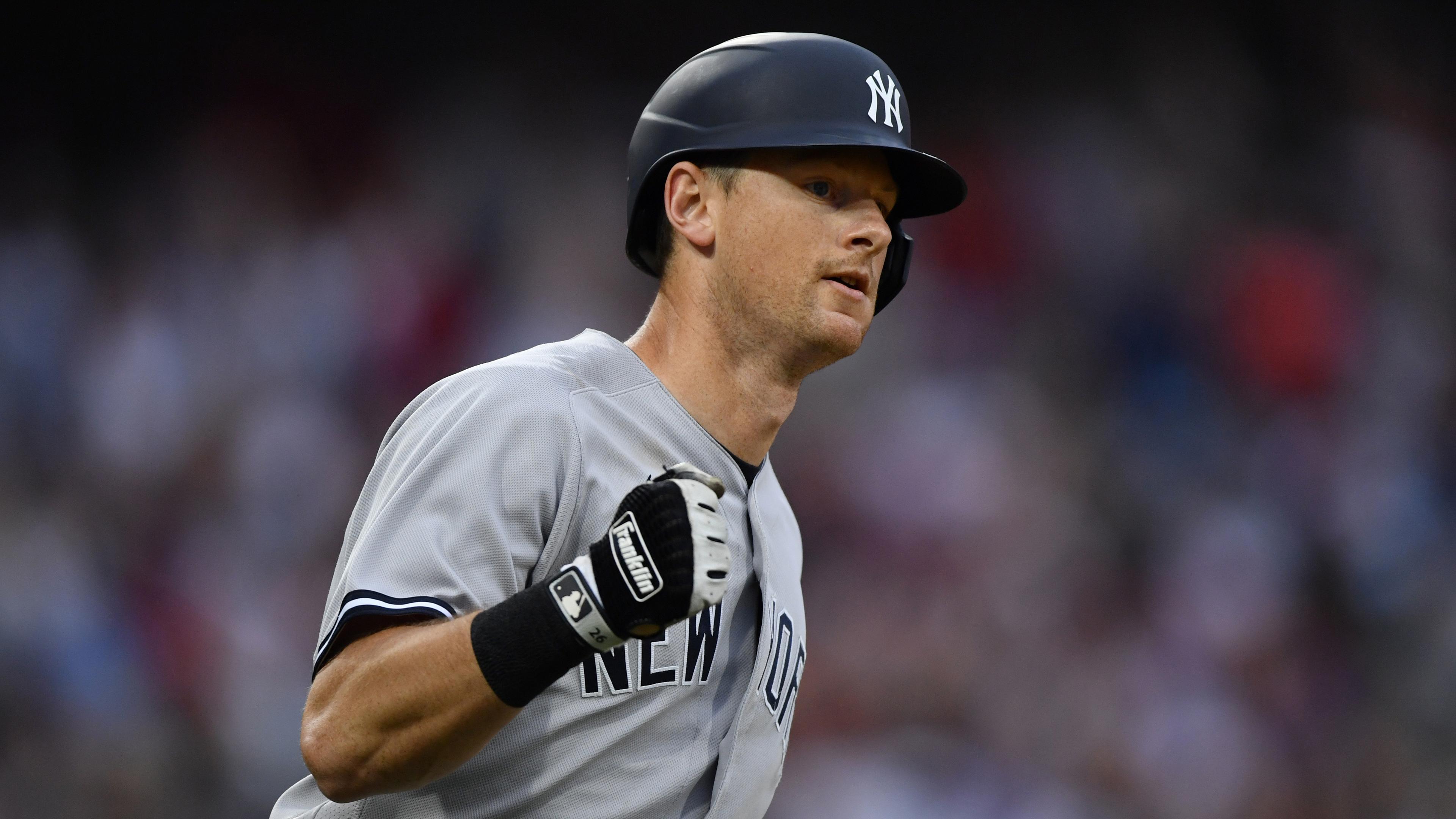 New York Yankees first baseman DJ LeMahieu (26) reacts after hitting a three-run home run during the ninth inning against the Philadelphia Phillies at Citizens Bank Park. / Kyle Ross - USA TODAY Sports