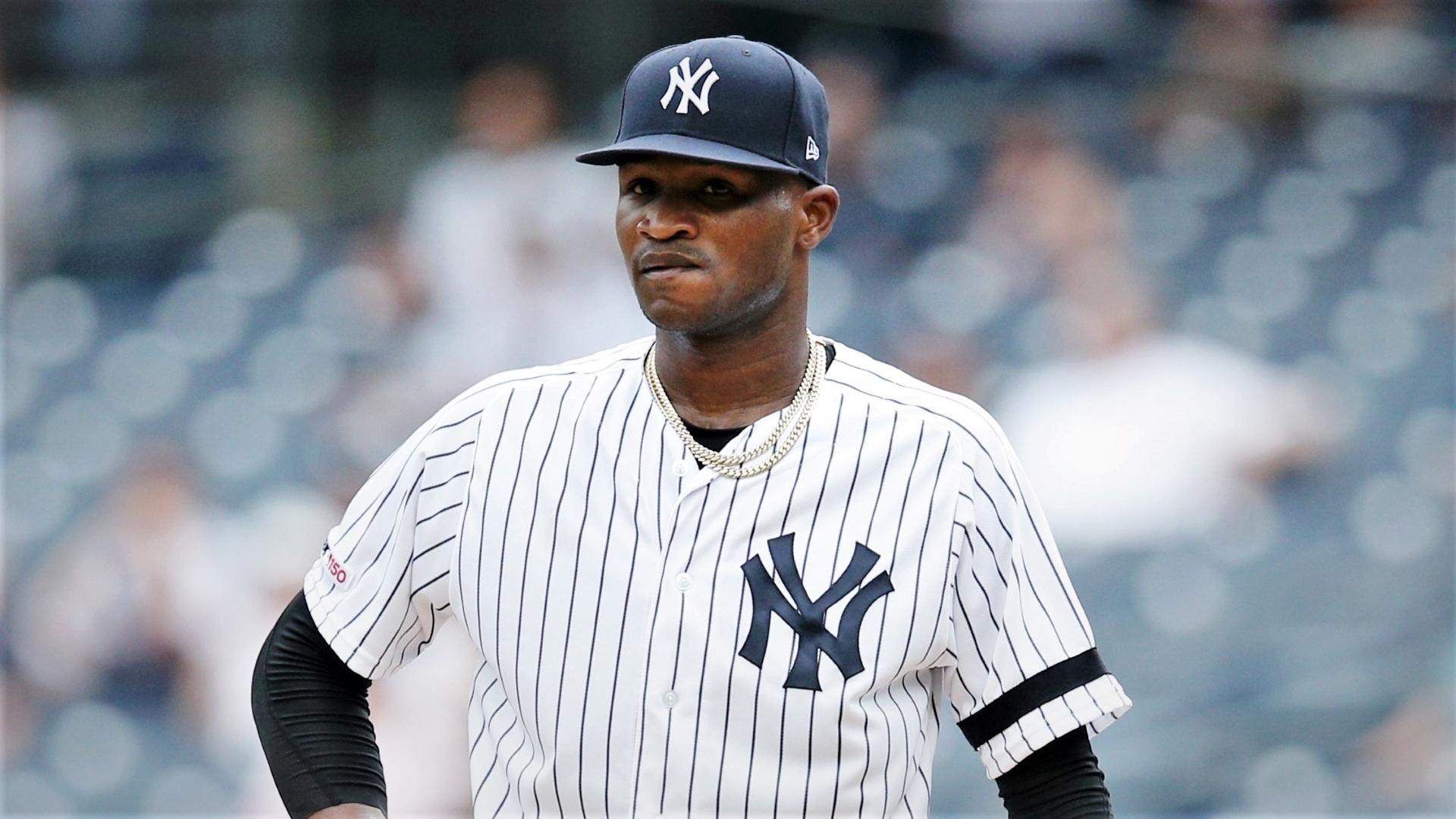 Jul 18, 2019; Bronx, NY, USA; New York Yankees starting pitcher Domingo German (55) reacts after allowing a solo home run to Tampa Bay Rays third baseman Yandy Diaz (not pictured) during the first inning of the first game of a doubleheader at Yankee Stadium. Mandatory Credit: Brad Penner-USA TODAY Sports / © Brad Penner-USA TODAY Sports