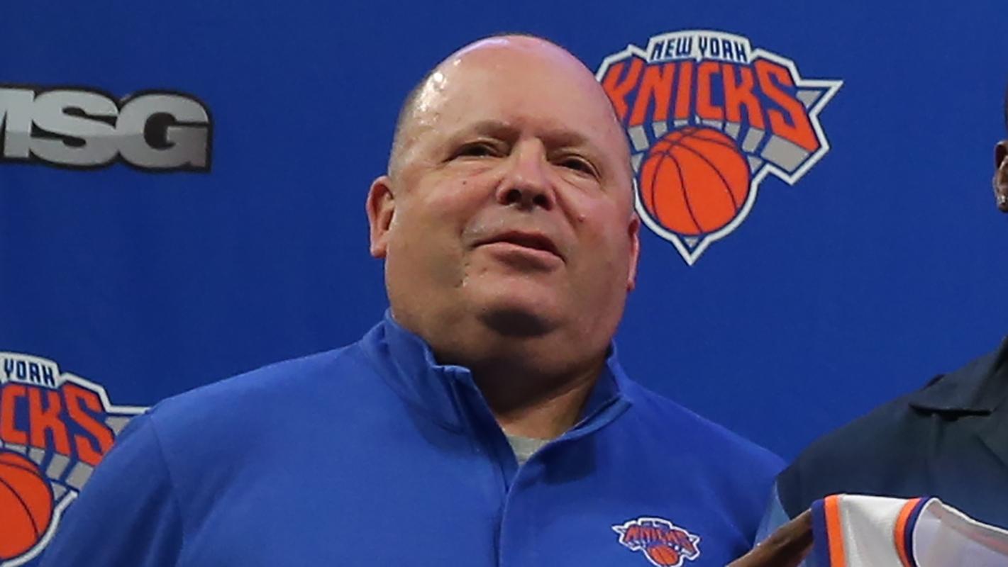 Aug 17, 2021; New York, New York, USA; Knicks team president Leon Rose during an introductory news conference at Madison Square Garden. / Brad Penner-USA TODAY Sports