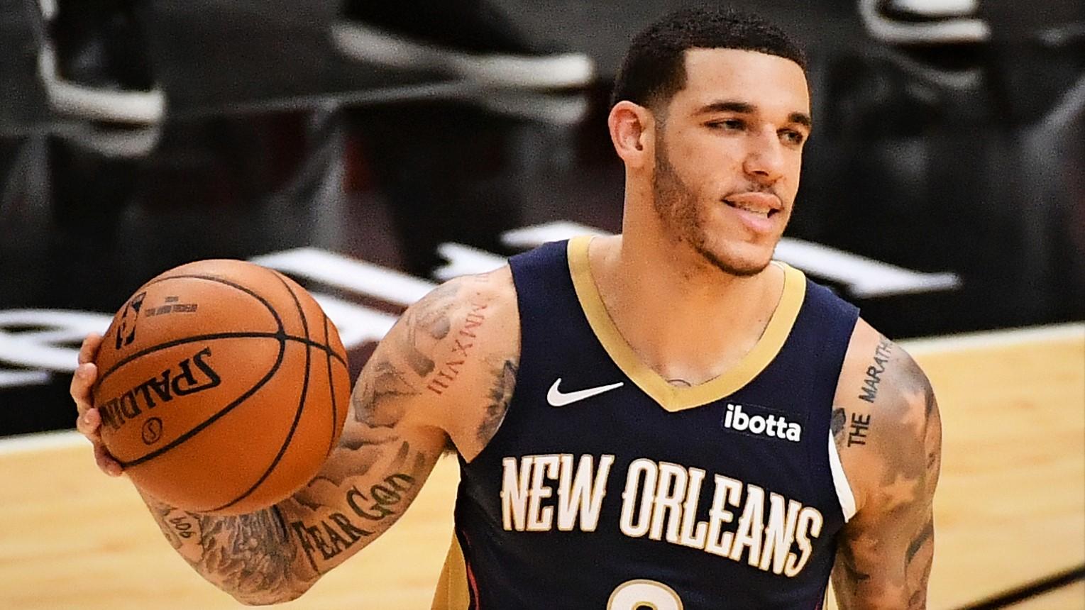 Dec 14, 2020; Miami, Florida, USA; New Orleans Pelicans guard Lonzo Ball (2) dribbles the ball against the Miami Heat during the first half at American Airlines Arena. Mandatory Credit: Jasen Vinlove-USA TODAY Sports / © Jasen Vinlove-USA TODAY Sports