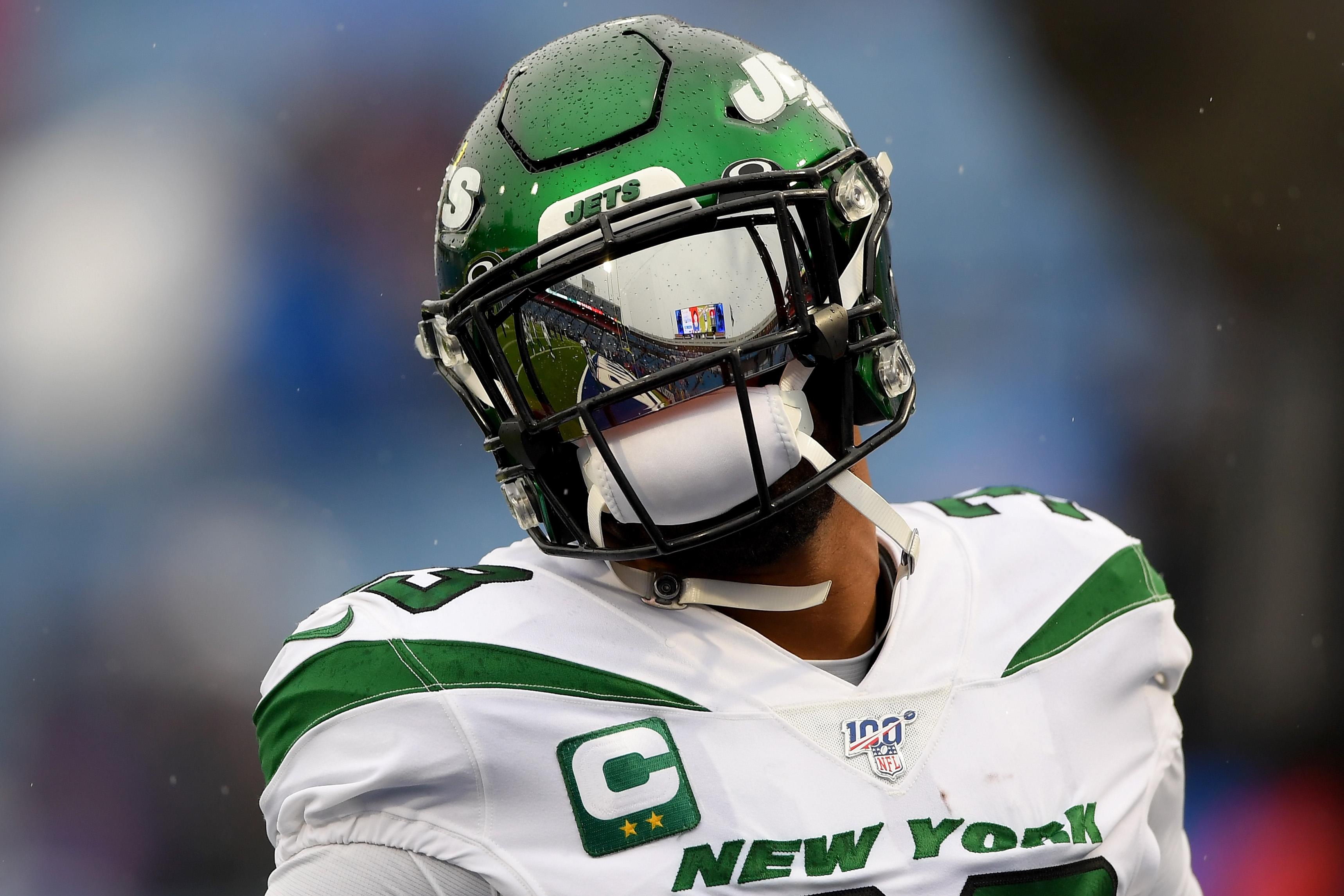 Dec 29, 2019; Orchard Park, New York, USA; New York Jets strong safety Jamal Adams (33) warms up prior to the game against the Buffalo Bills at New Era Field. Mandatory Credit: Rich Barnes-USA TODAY Sports / Rich Barnes