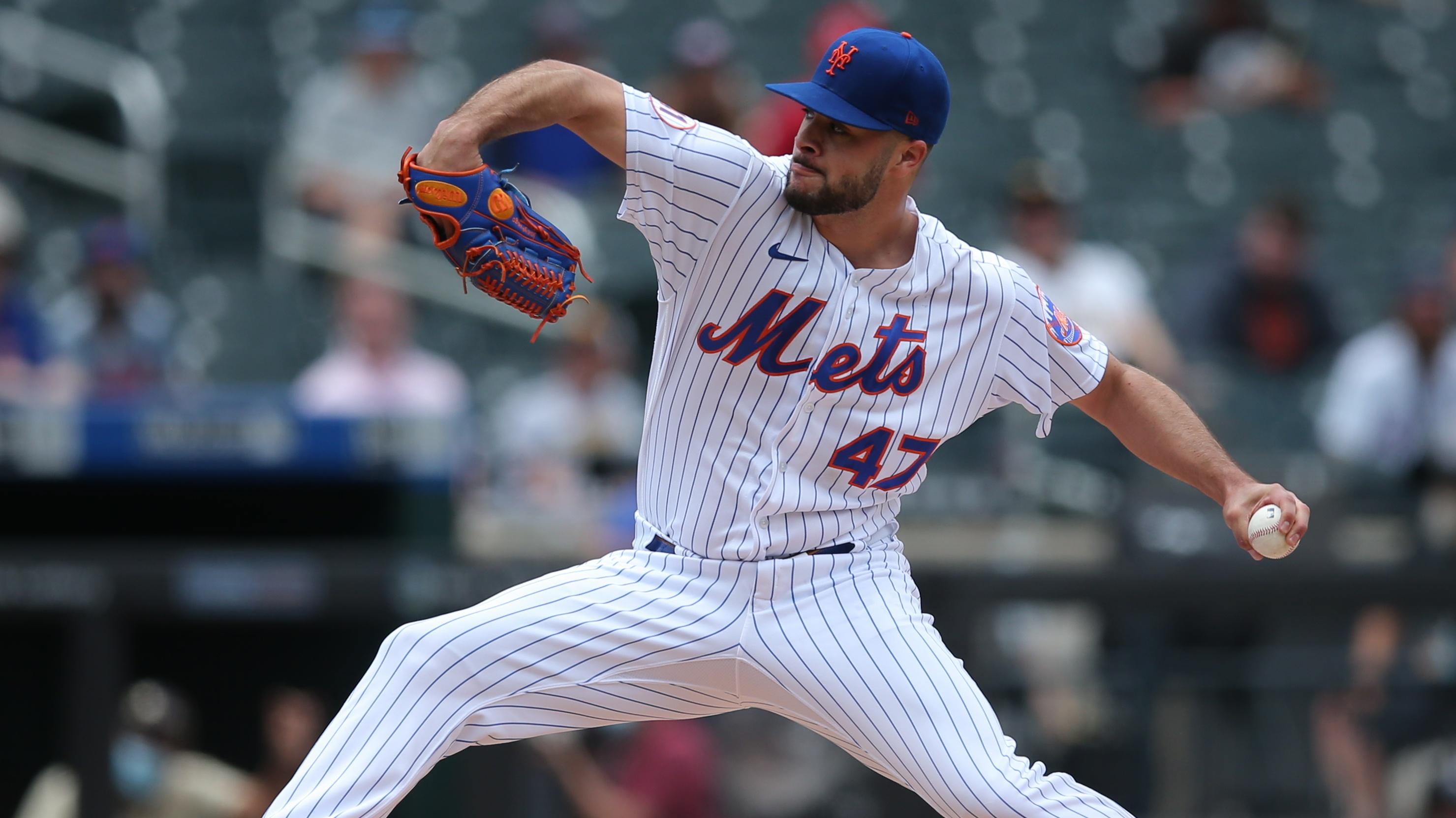 Jun 13, 2021; New York City, New York, USA; New York Mets starting pitcher Joey Lucchesi (47) pitches against the San Diego Padres during the first inning at Citi Field. / © Brad Penner-USA TODAY Sports