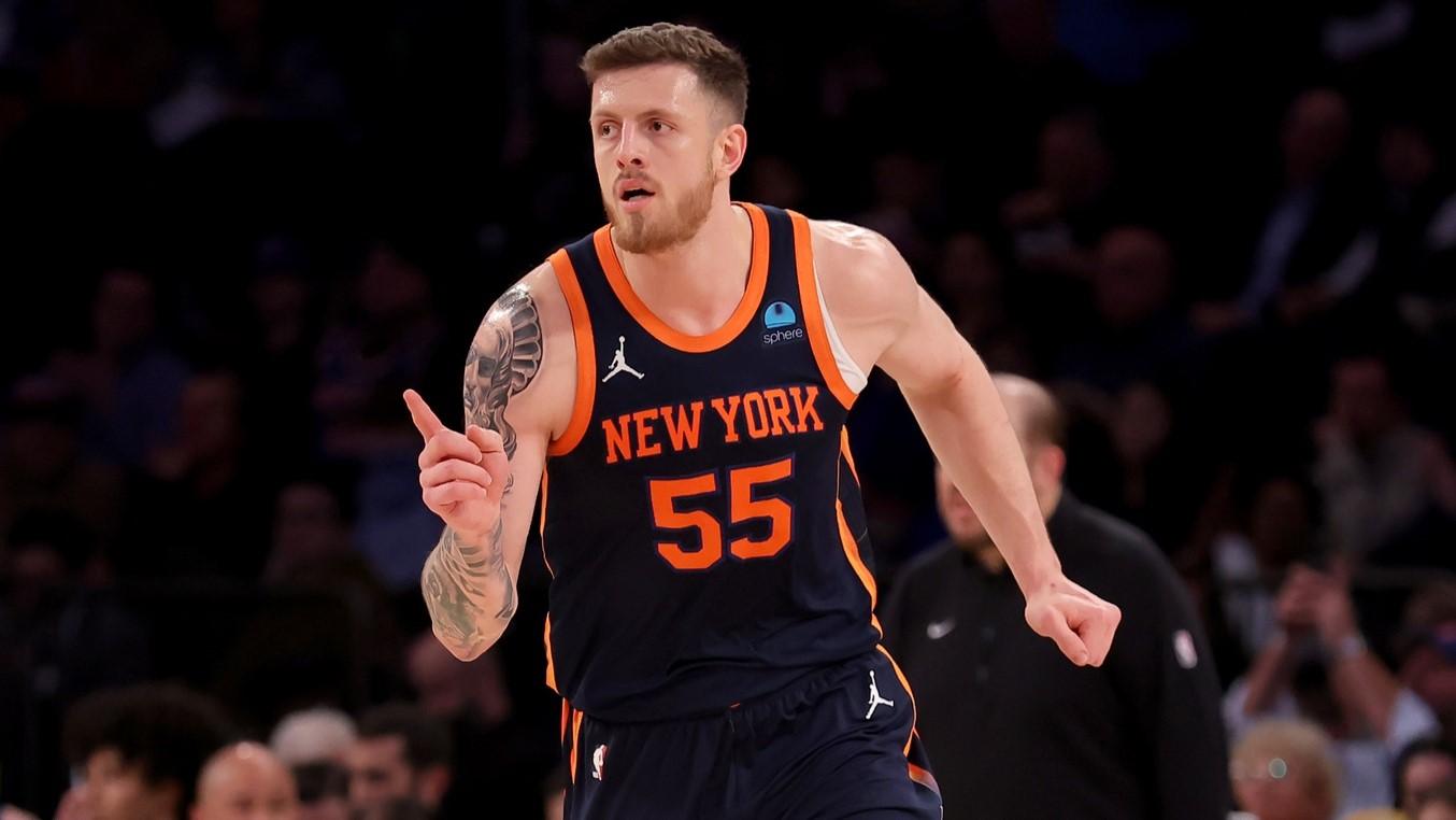 Jan 30, 2024; New York, New York, USA; New York Knicks center Isaiah Hartenstein (55) reacts during the third quarter against the Utah Jazz at Madison Square Garden. / Brad Penner-USA TODAY Sports