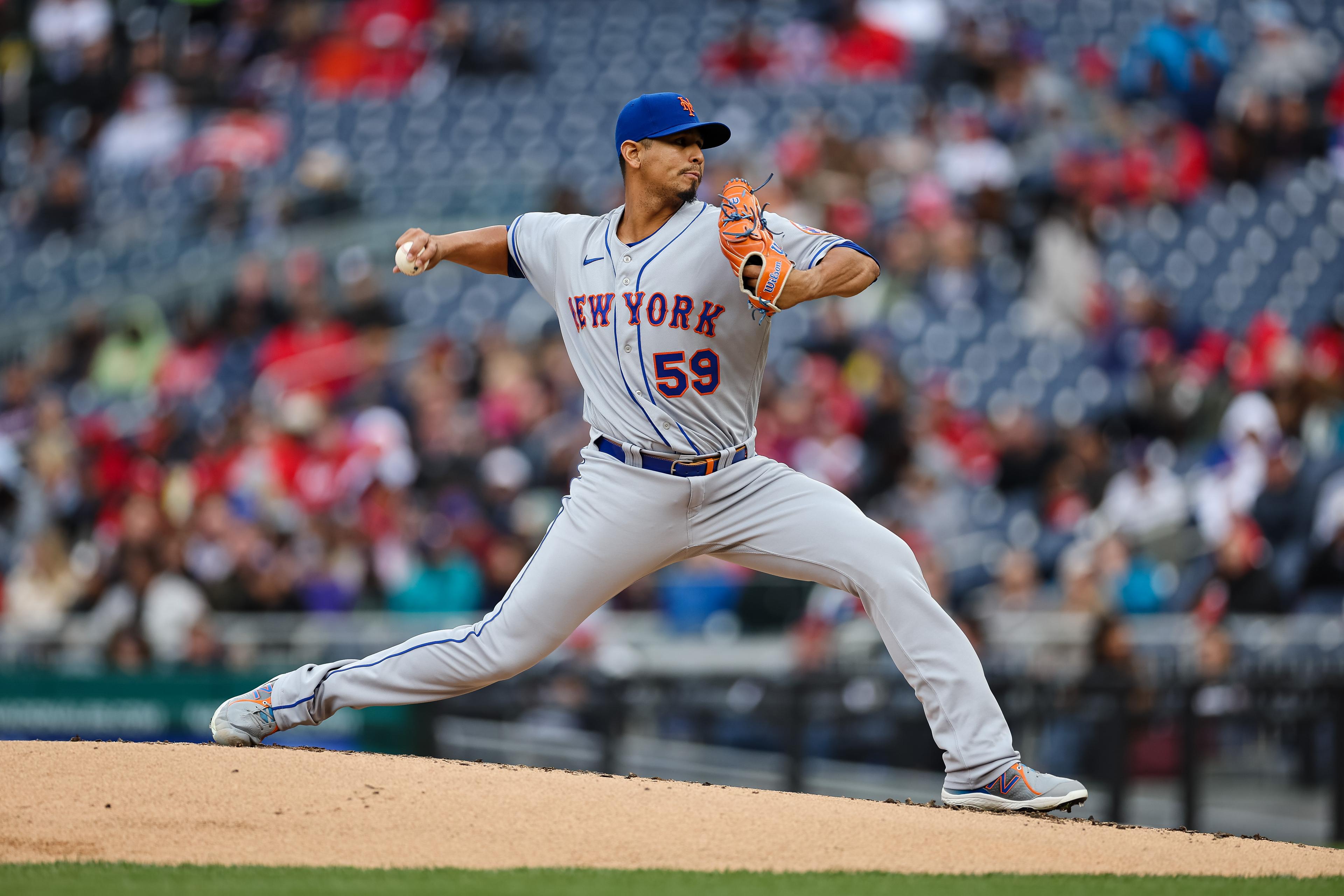 New York Mets starting pitcher Carlos Carrasco (59) pitches against the Washington Nationals during the second inning at Nationals Park. / Scott Taetsch - USA TODAY Sports