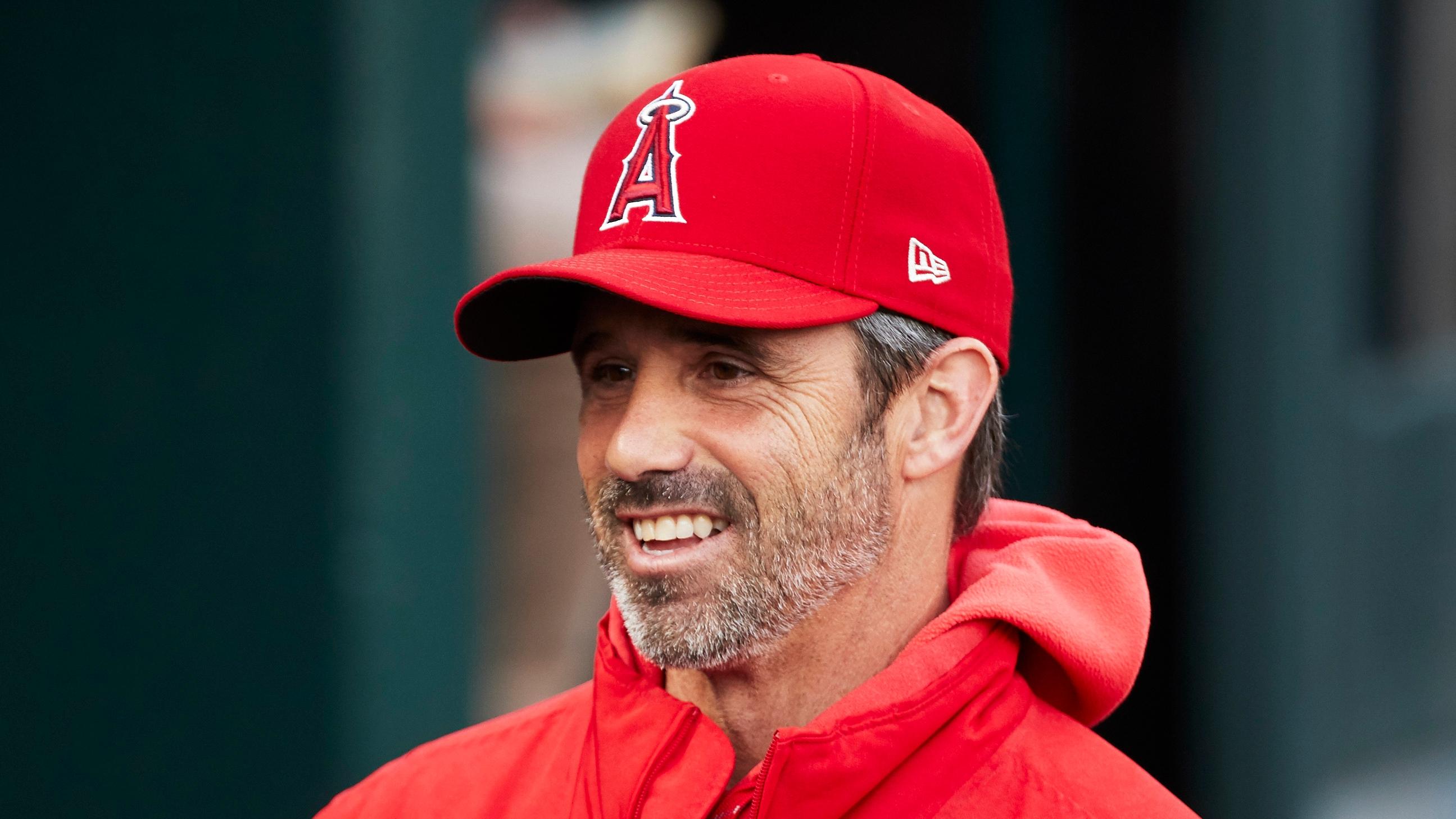 May 7, 2019; Detroit, MI, USA; Los Angeles Angels manager Brad Ausmus (12) walks in the dugout prior to the game against the Detroit Tigers at Comerica Park. / Rick Osentoski-USA TODAY Sports